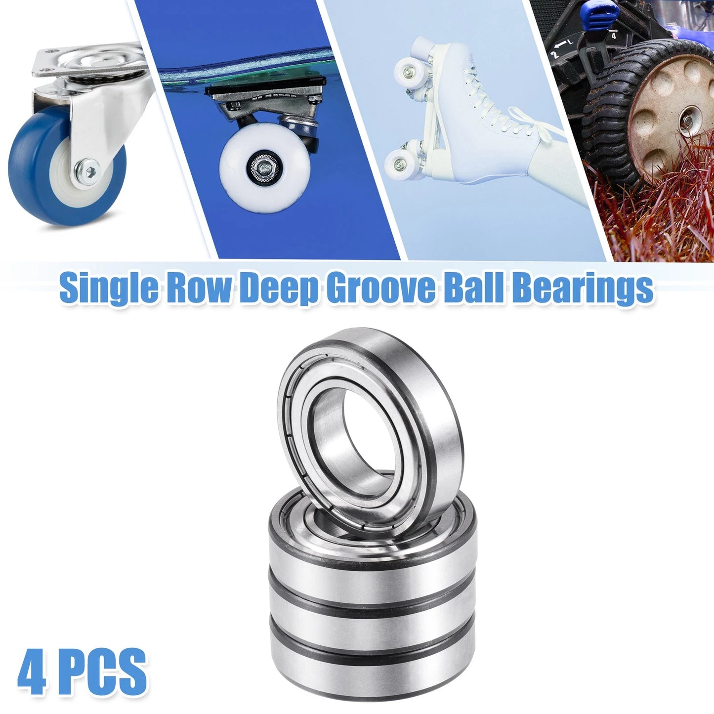 4pcs 25x47x12mm Car Single Row Deep Groove Ball Bearings Silver Tone for Car