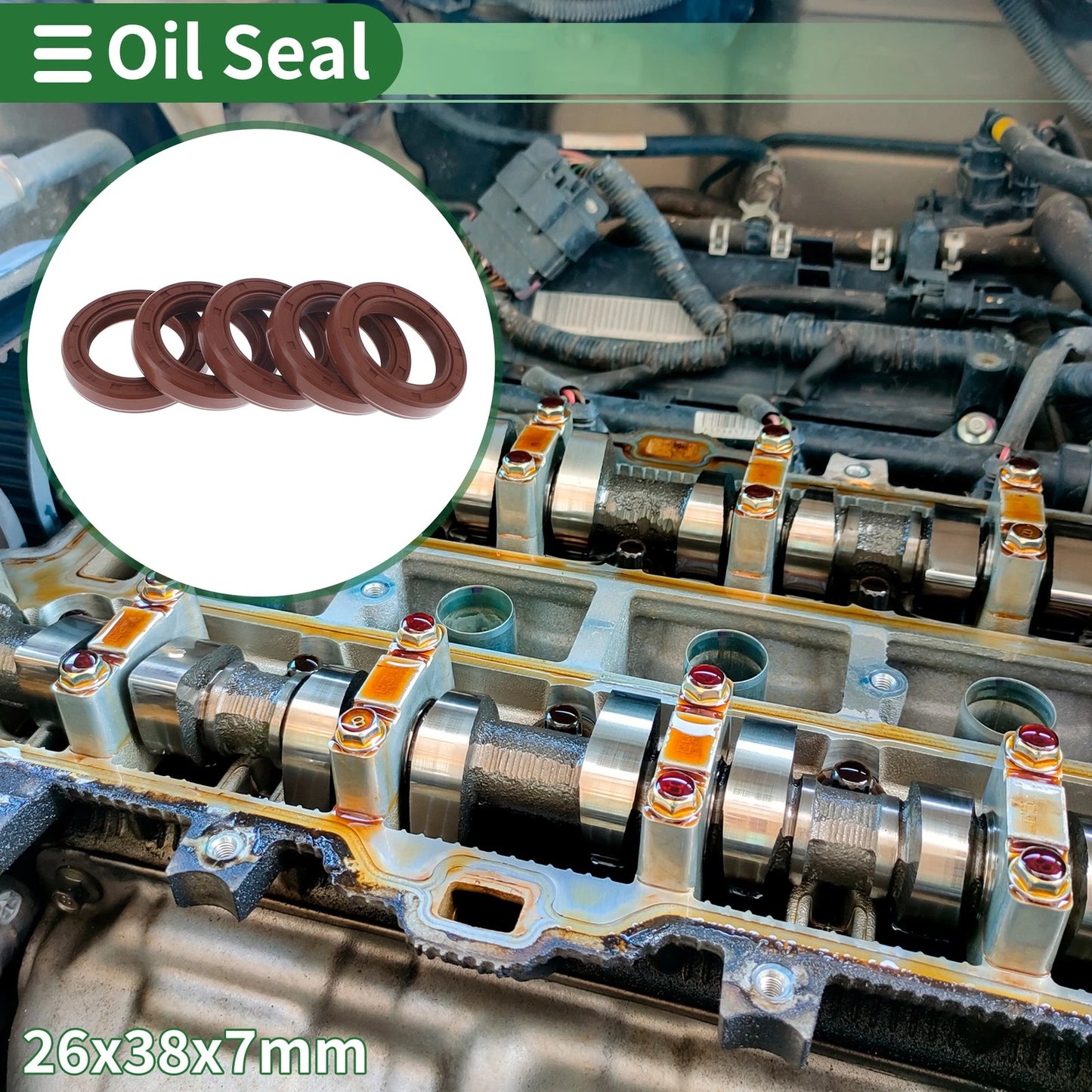 Oil Seal 26x38x7mm 5 Pcs Rotary Shaft Seal FKM Rubber Brown