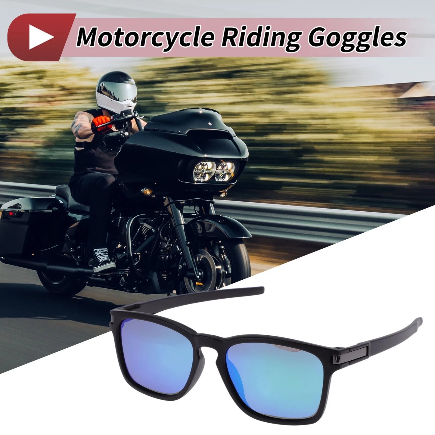 1 x Motorcycle Riding Goggles Green Lens Black Frame UV400