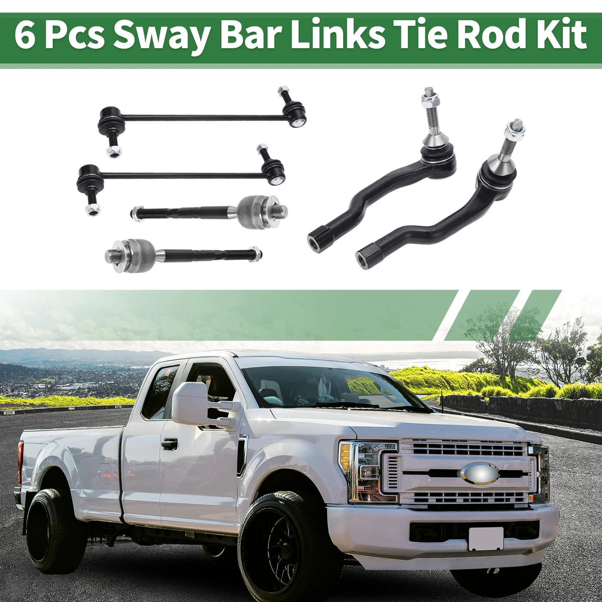 6pcs Front Suspension Kit Tie Rod Ends Sway Bar Links for Lincoln MKX (2016-2018)