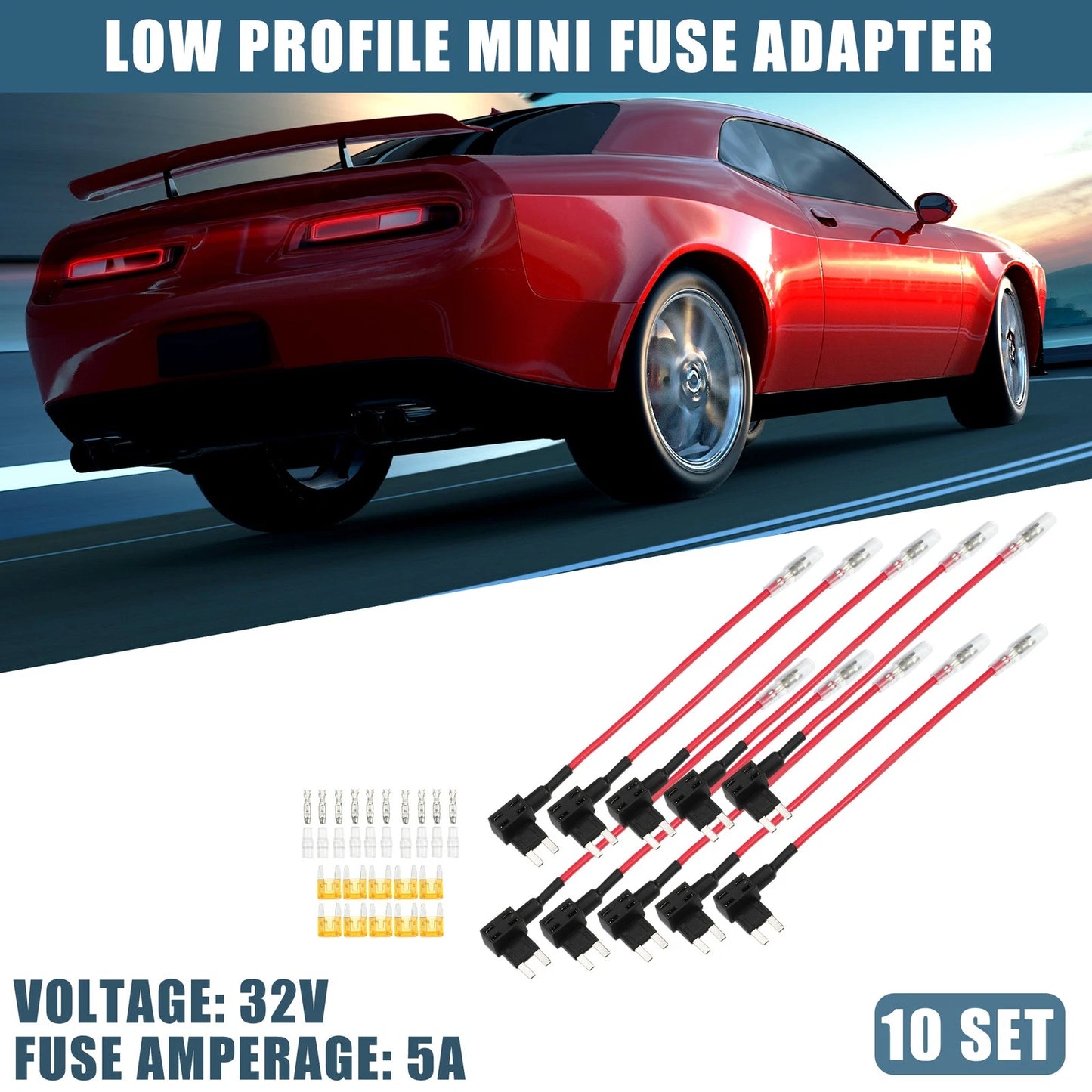 10 x 32V Mini Fuse Tap Adapter Kit with 5A Blade Fuse for Cars & Boats