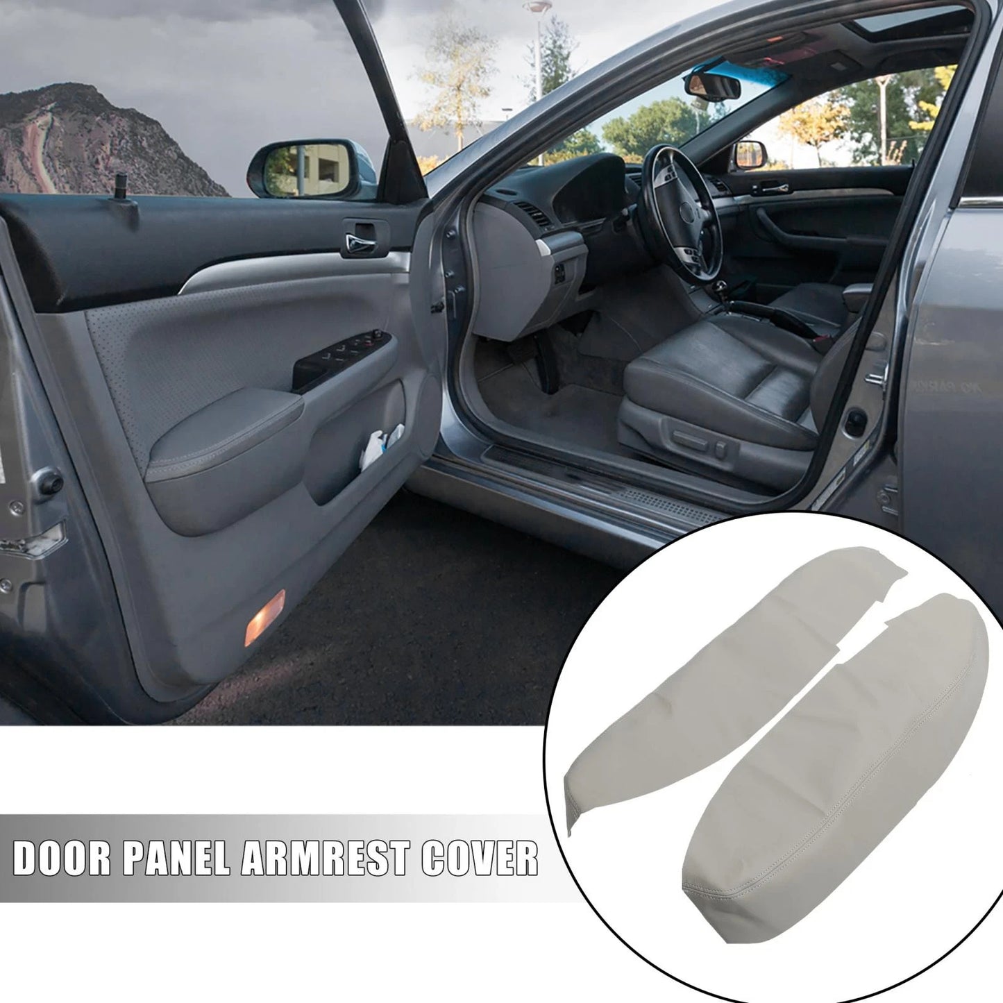 1 Pair Front Door Cover Trim Armrest Pad for Acura RL (2005 - 2012) Gray