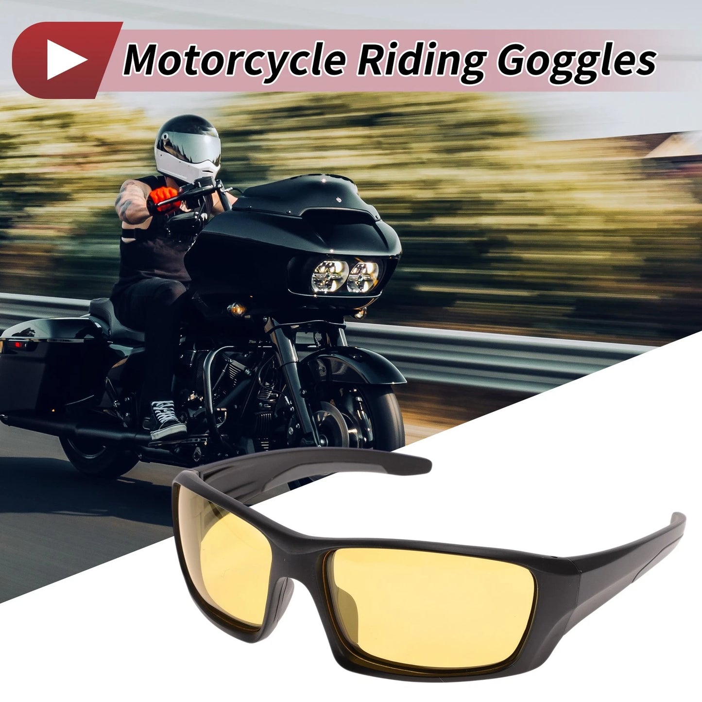 Goggles 1 Pc Motorcycle Riding Yellow Lens Black Frame Triacetyl Cellulose