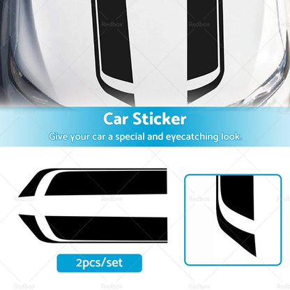 Wide Black Racing Car Hood Stripe Decals for Universal Fit