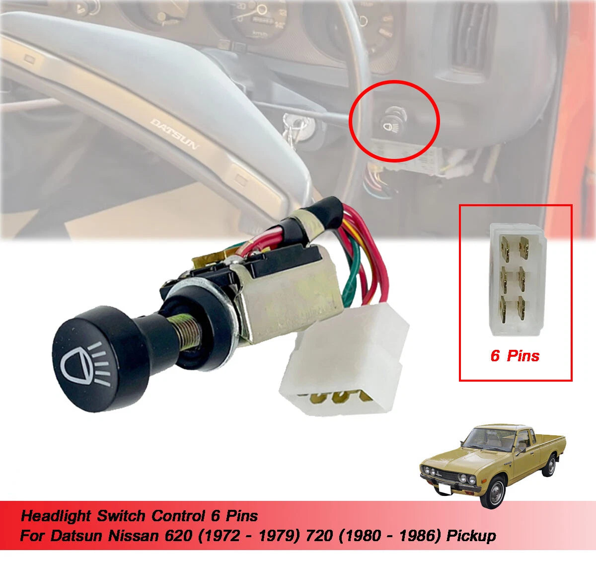 6 Pin Headlight Switch Control Knob for Datsun Nissan 620 720 (1972-1986)