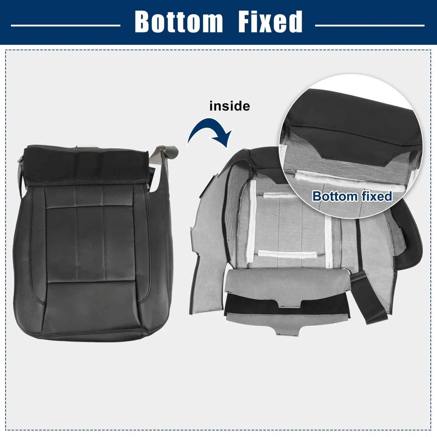 Seat Bottom Cover Black Faux Leather Protector for Dodge Ram