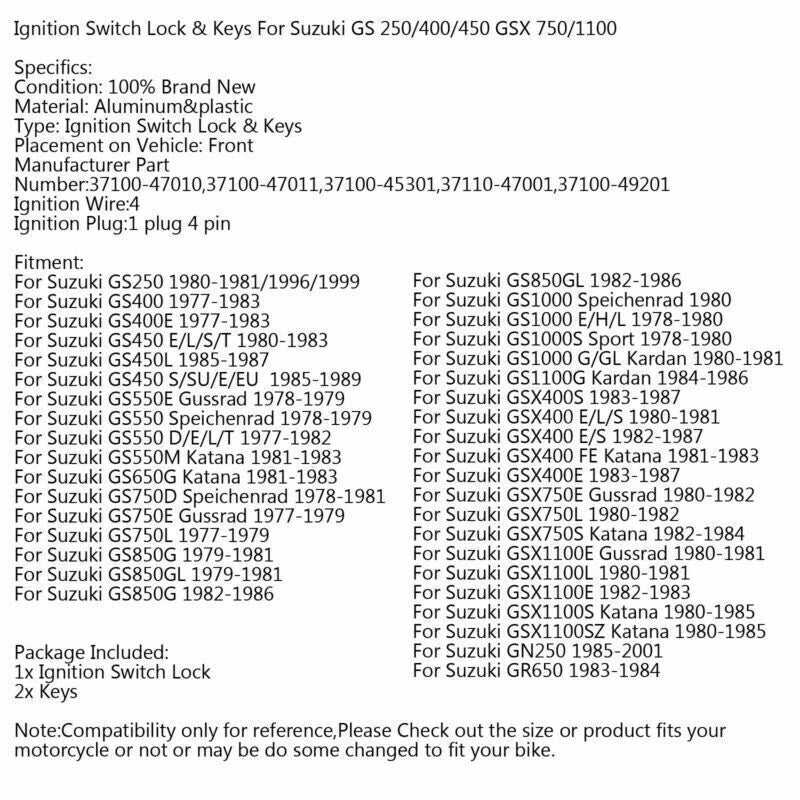 Ignition Lock Cylinder for Suzuki GS550, GS450, GS400, GS250, GS1000, GSX1100 (1976-1983)