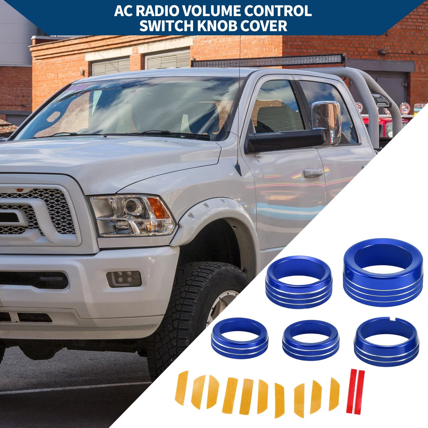 5x AC Gear Shift Headlight Media Knob Cover for Dodge RAM (2013 - 2017)