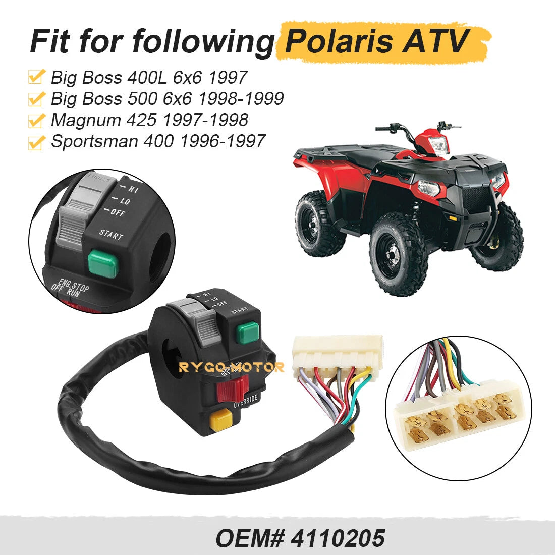 Left Handlebar Switch Start/Stop Headlight for Polaris Sportsman 400 (2003–2006)