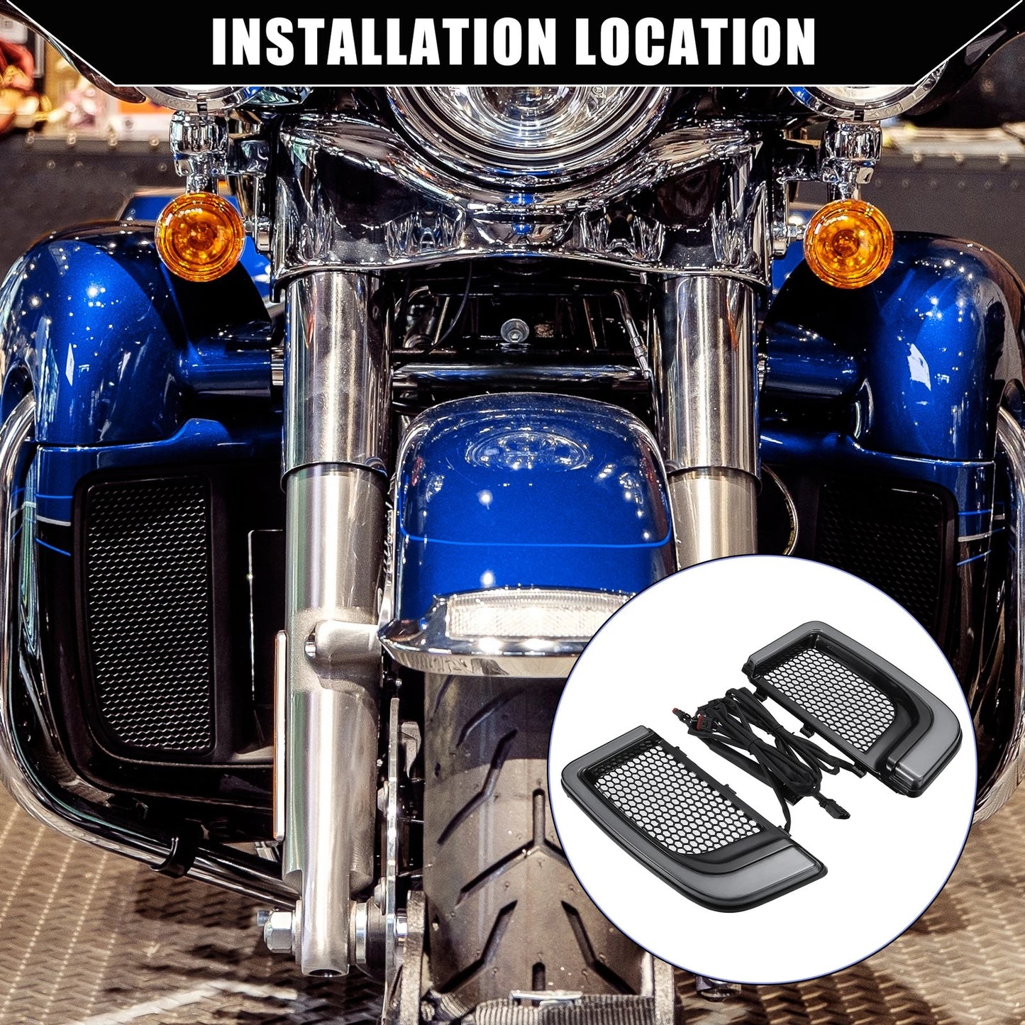 Set Motorcycle Fairing Lower Grills Turn Signals for Harley Road Glide Street
