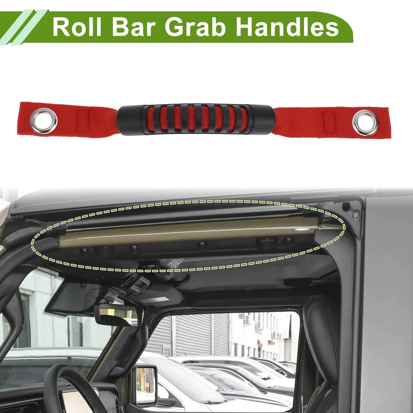 Roll Bar Grab Handles for Jeep Wrangler 2018-2024 - Black & Red