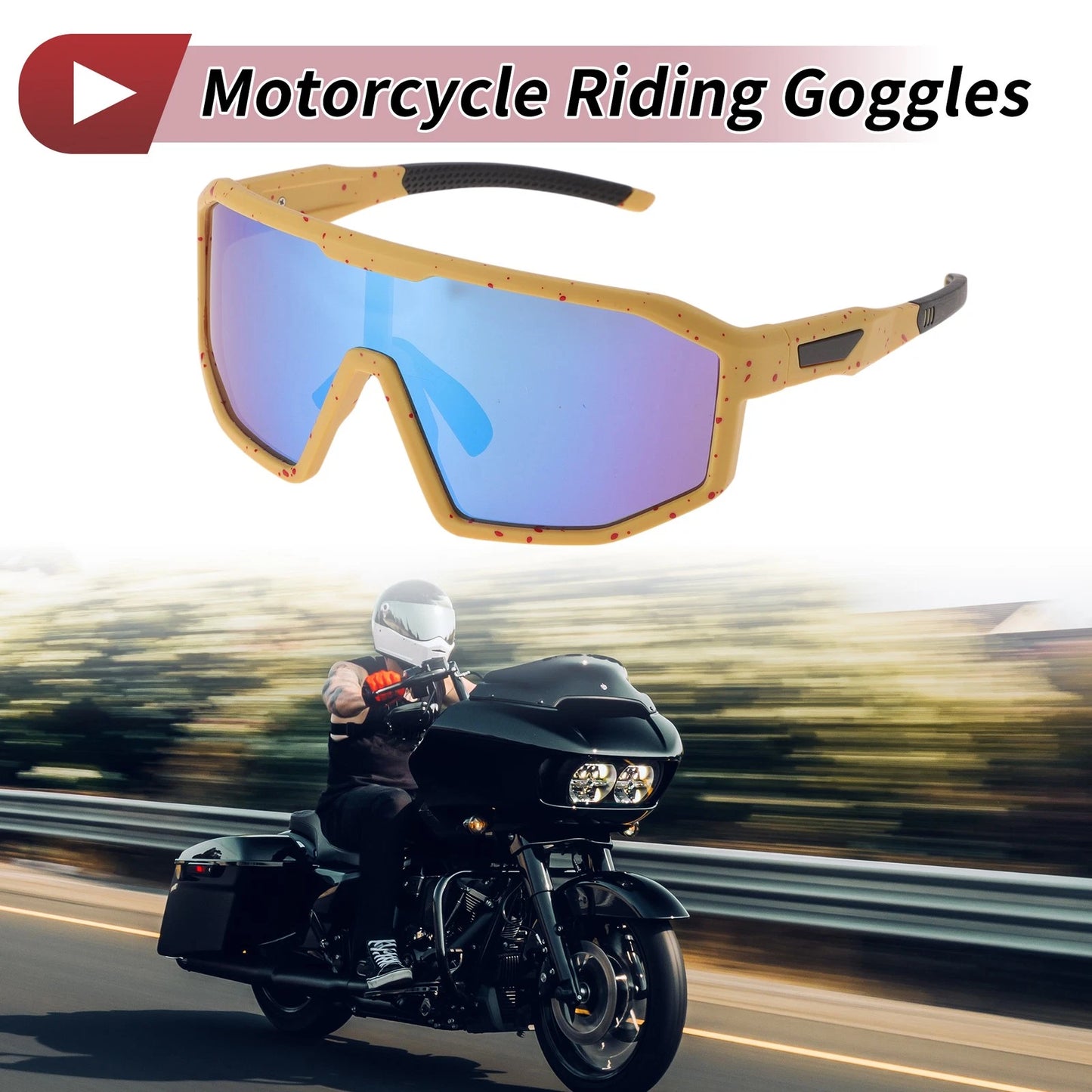 Riding Goggles Blue Lens Yellow Red Frame Tri-Acetyl Cellulos for Motorcycle