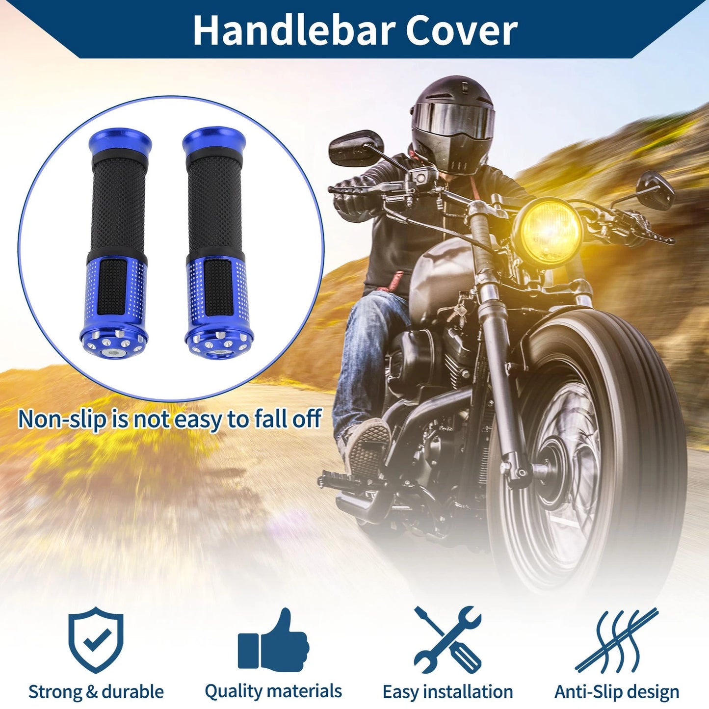 23 x 25 mm Hand Grips Cover for Motorcycle Aluminum Alloy Rubber Blue 1 Pair