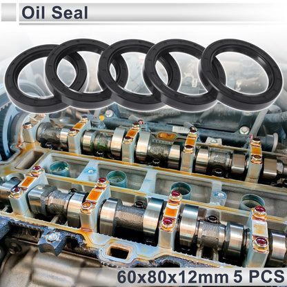 Oil Seal / 60x80x12mm / Seal Ring Rotary Shaft Seal NBR Black 5 Pcs for Universal
