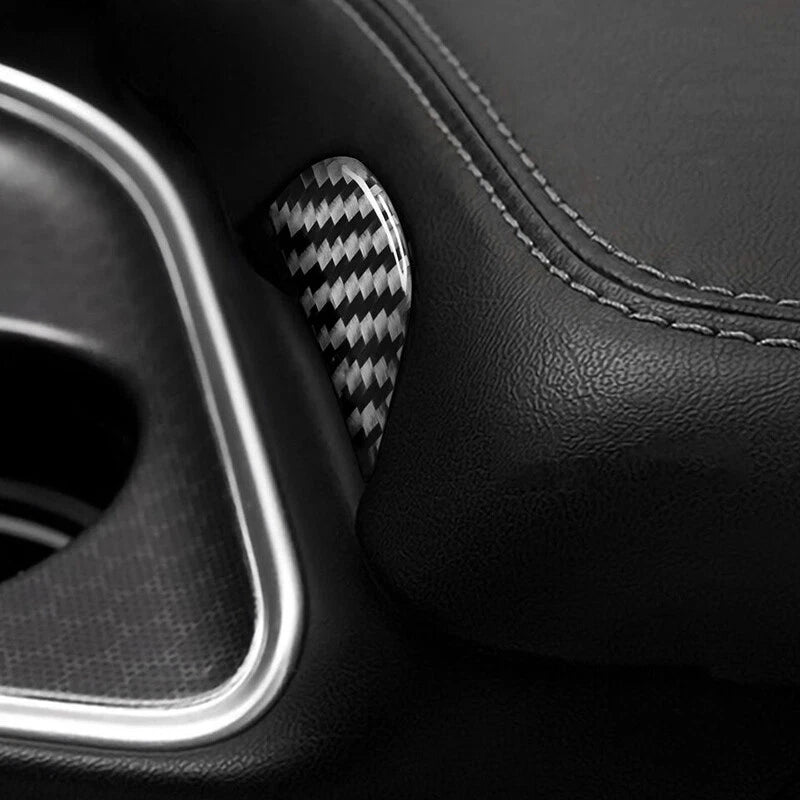 Carbon Fiber Center Armrest Box Button Trim Cover for Dodge Challenger (2015+)