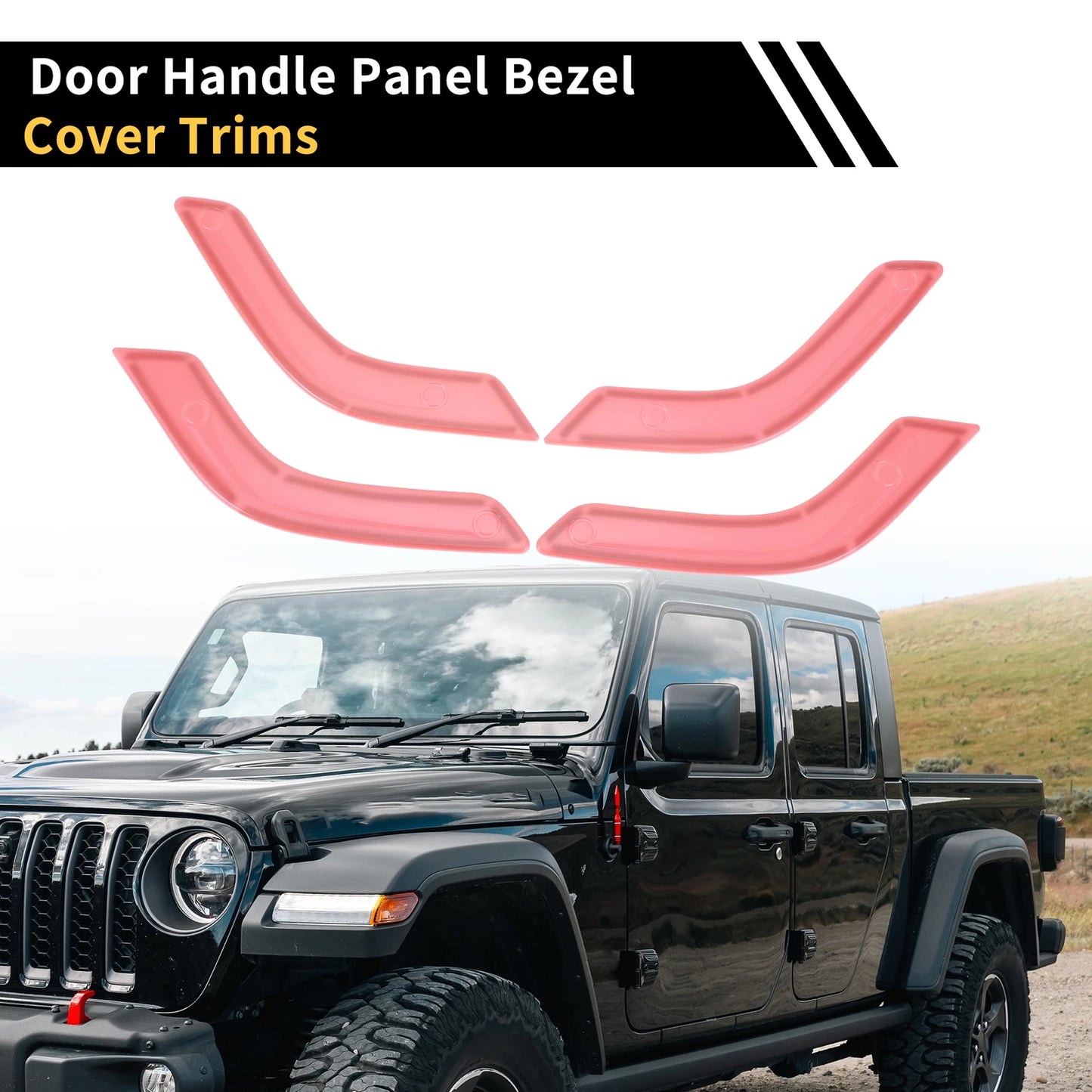 Pink Front Rear Door Handle Panel Bezel Cover Trims for Jeep Wrangler (2007-2023)