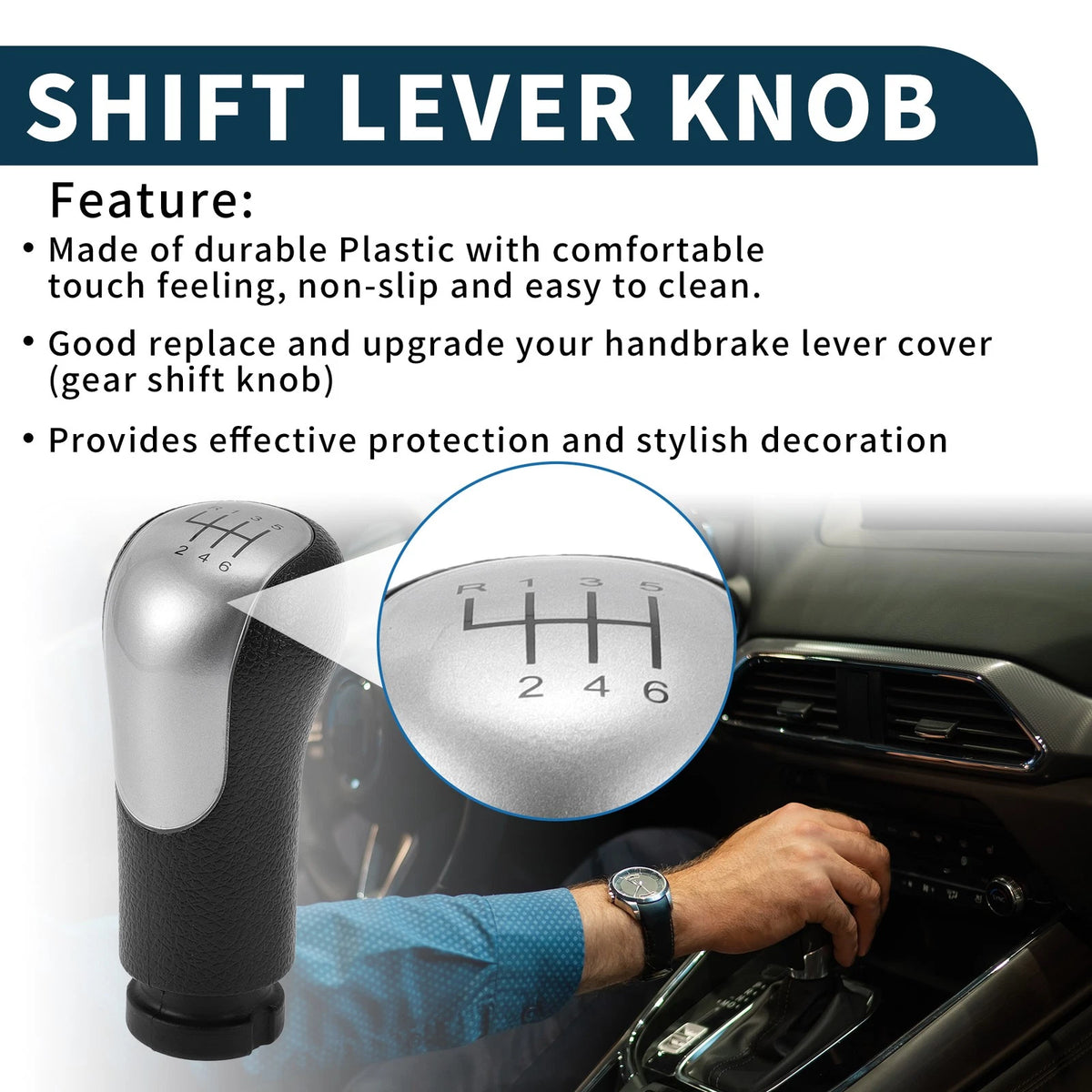 6 Speed Manual Gear Shift Knob for Ford Fiesta MK6 (2001-2010) Black Plastic