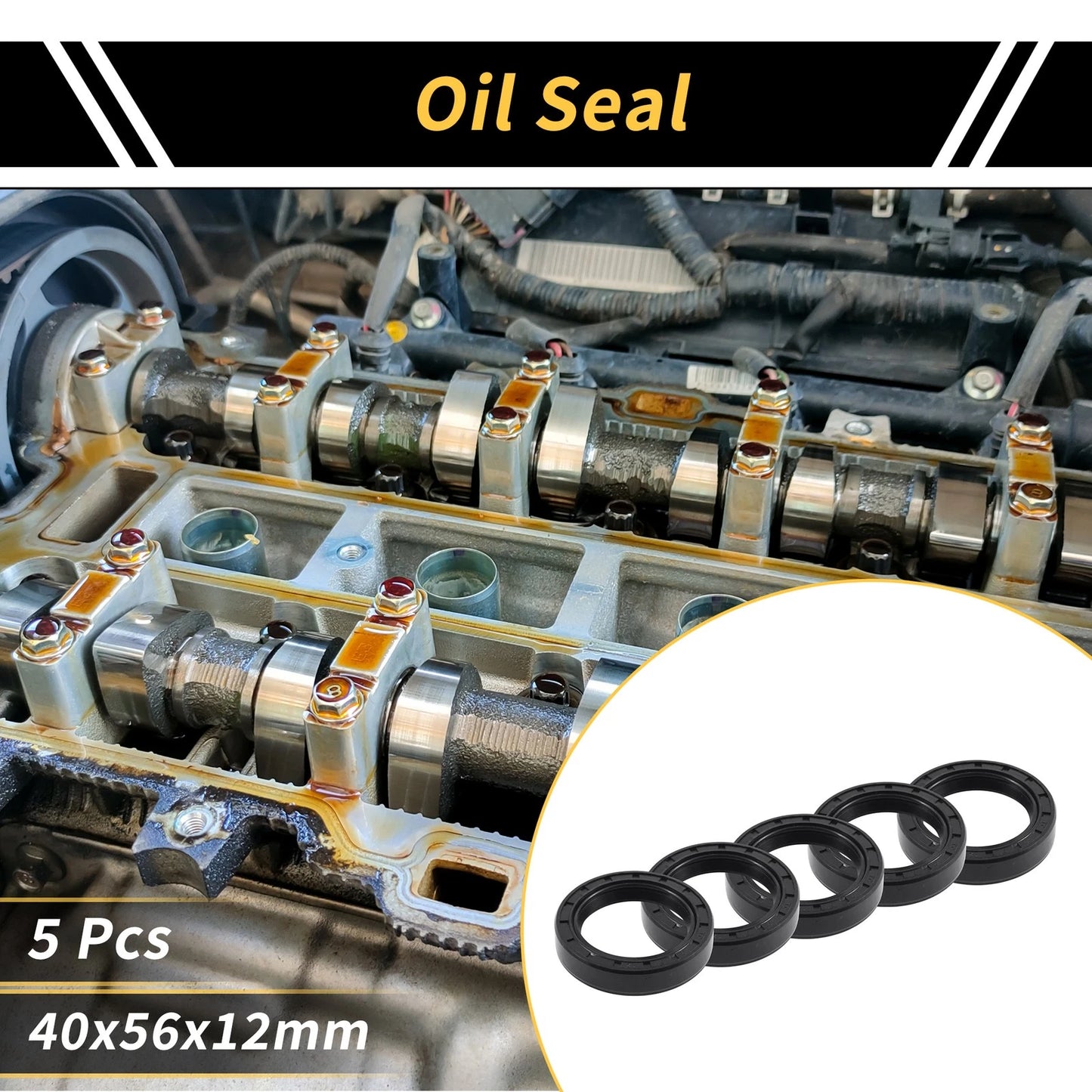 5 x Oil Seal Seal Ring Rotary Shaft Seal NBR Rubber 40x56x12mm Black