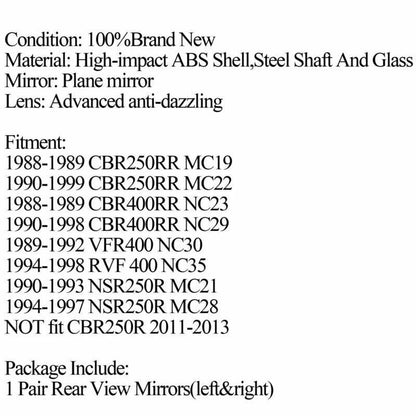 Mirror Pair Set for Honda CBR 250, 400, NSR 250, SE, SP, VFR, RVF (87-97)