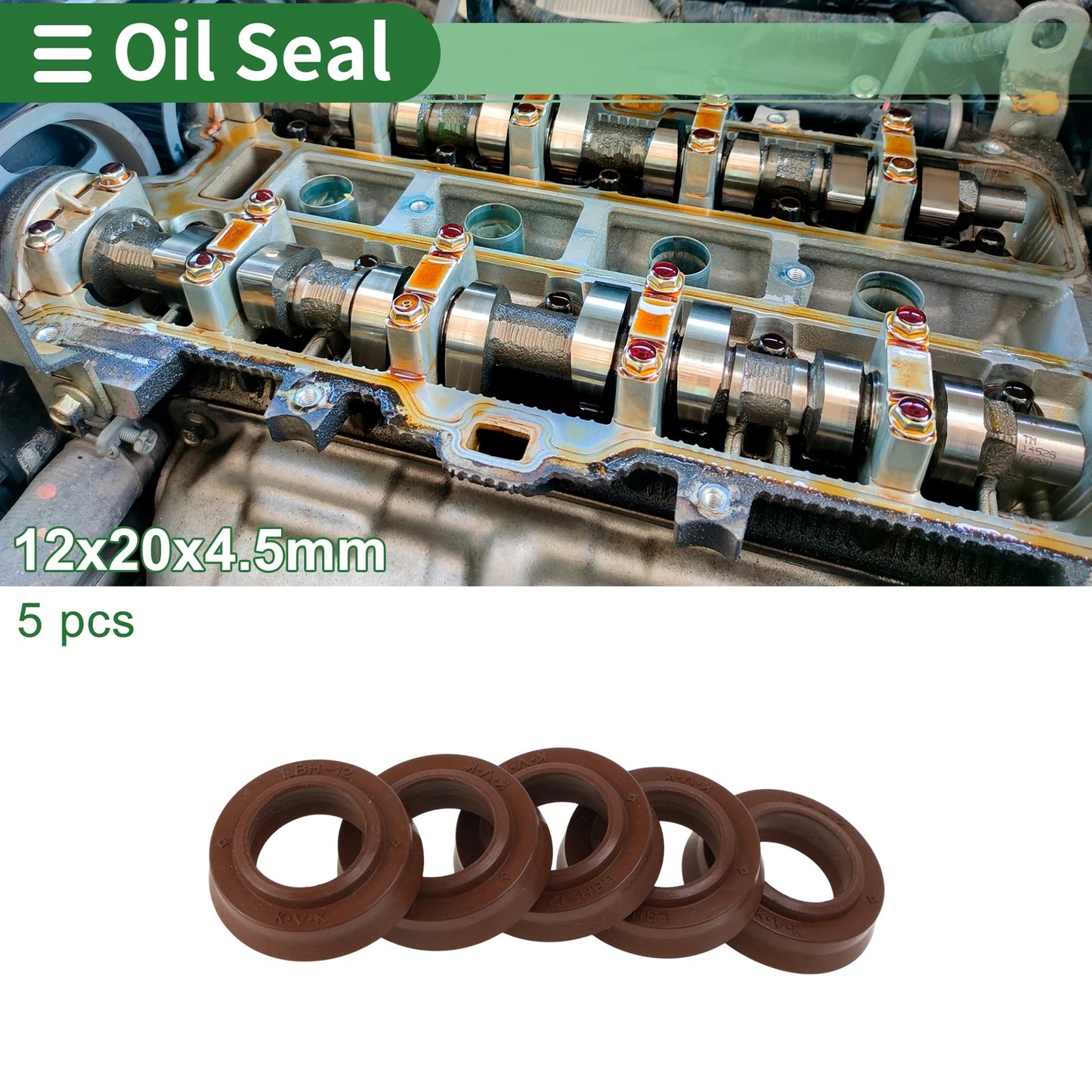 Oil Seal 12x20x4.5mm Rotary Shaft Seal FKM Rubber Brown 5 Pcs