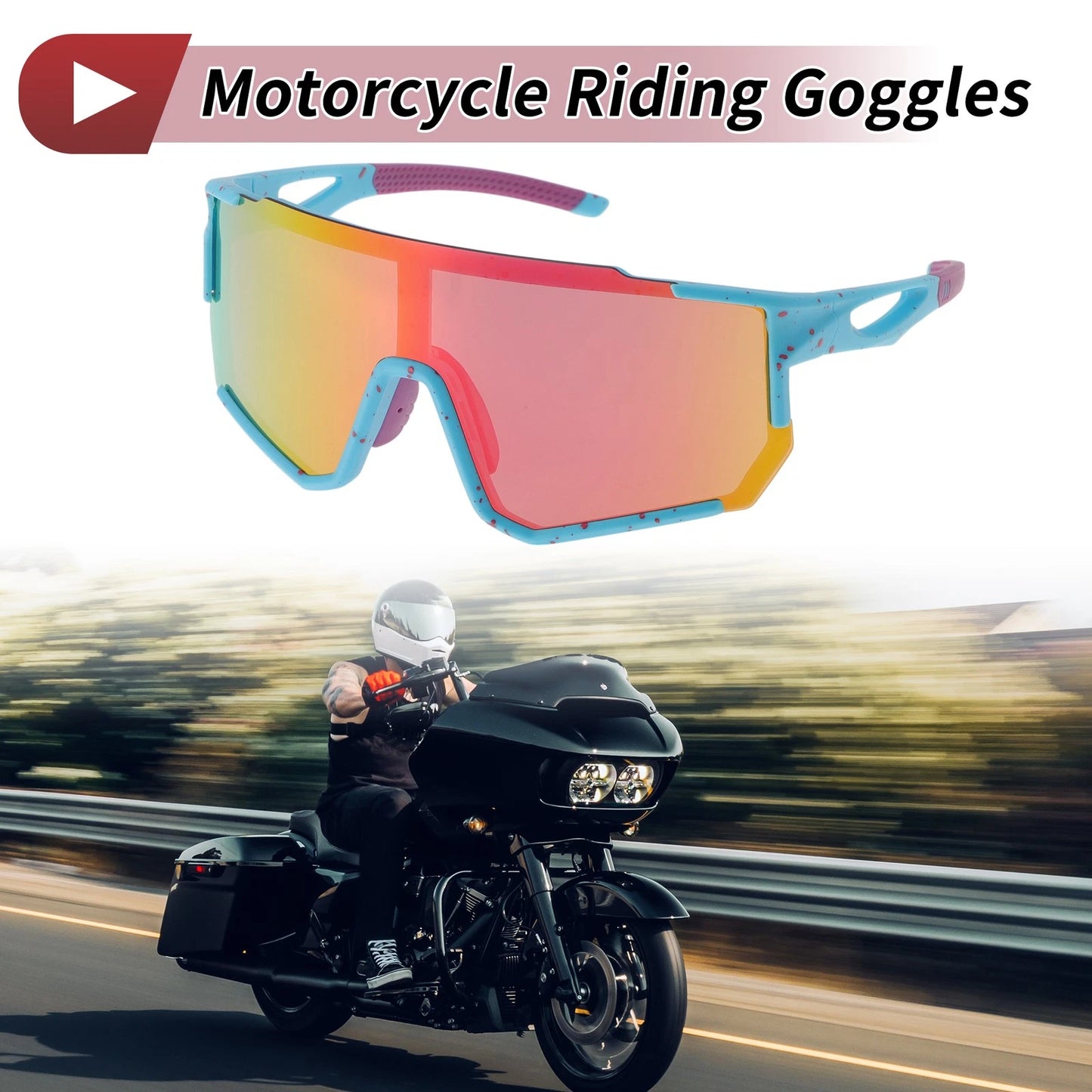 Riding Goggles Colorful Lens Blue Red Frame UV400 for Motorcycle