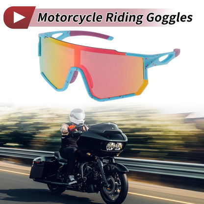 Riding Goggles Colorful Lens Blue Red Frame UV400 for Motorcycle