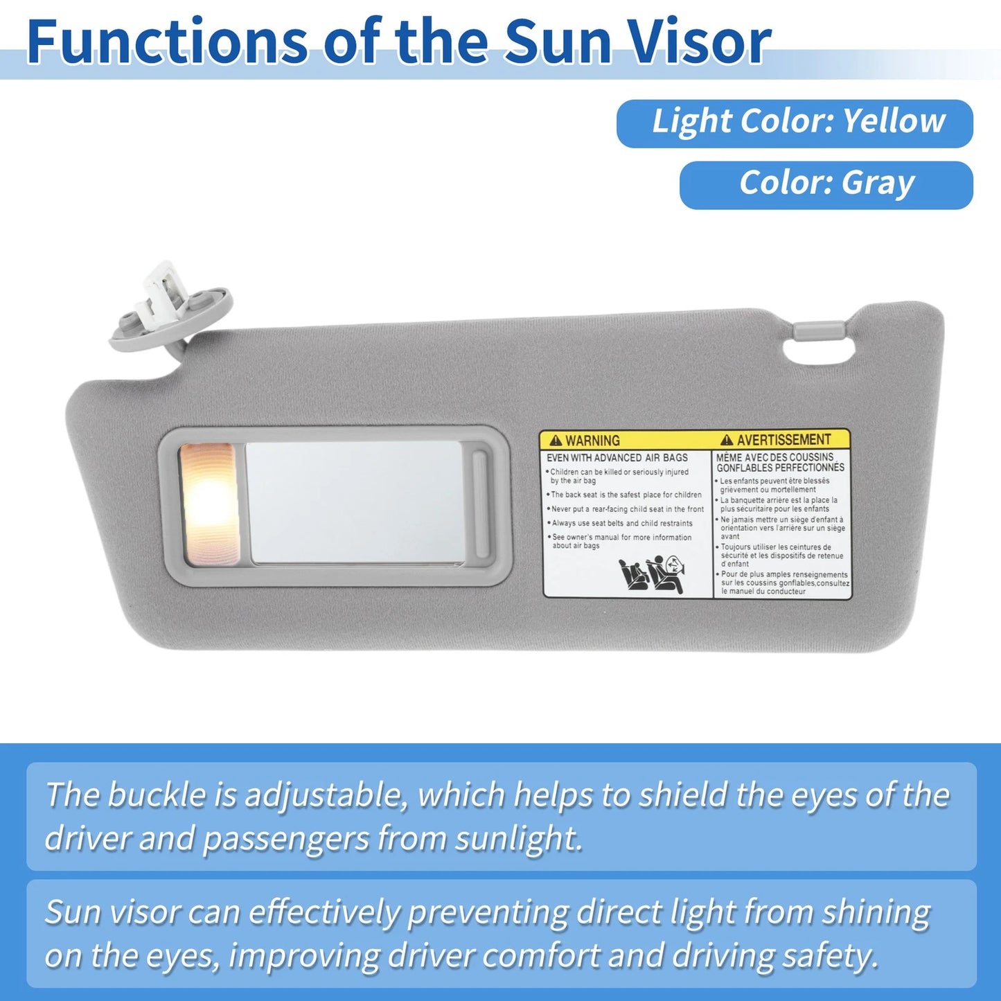 Left Sun Visor for Toyota Tacoma 2005-2015 Gray with Vanity Mirror & Light