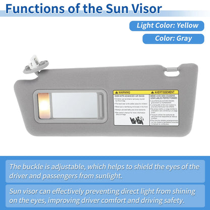 Left Sun Visor for Toyota Tacoma 2005-2015 Gray with Vanity Mirror & Light