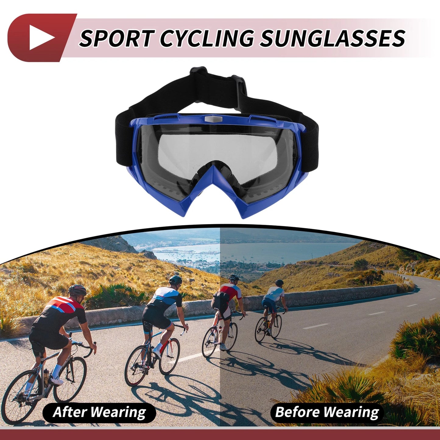 Set Motorcycle Riding Goggles Grey Lens Blue Frame PC Cycling Sunglasses