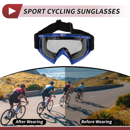 Set Motorcycle Riding Goggles Grey Lens Blue Frame PC Cycling Sunglasses