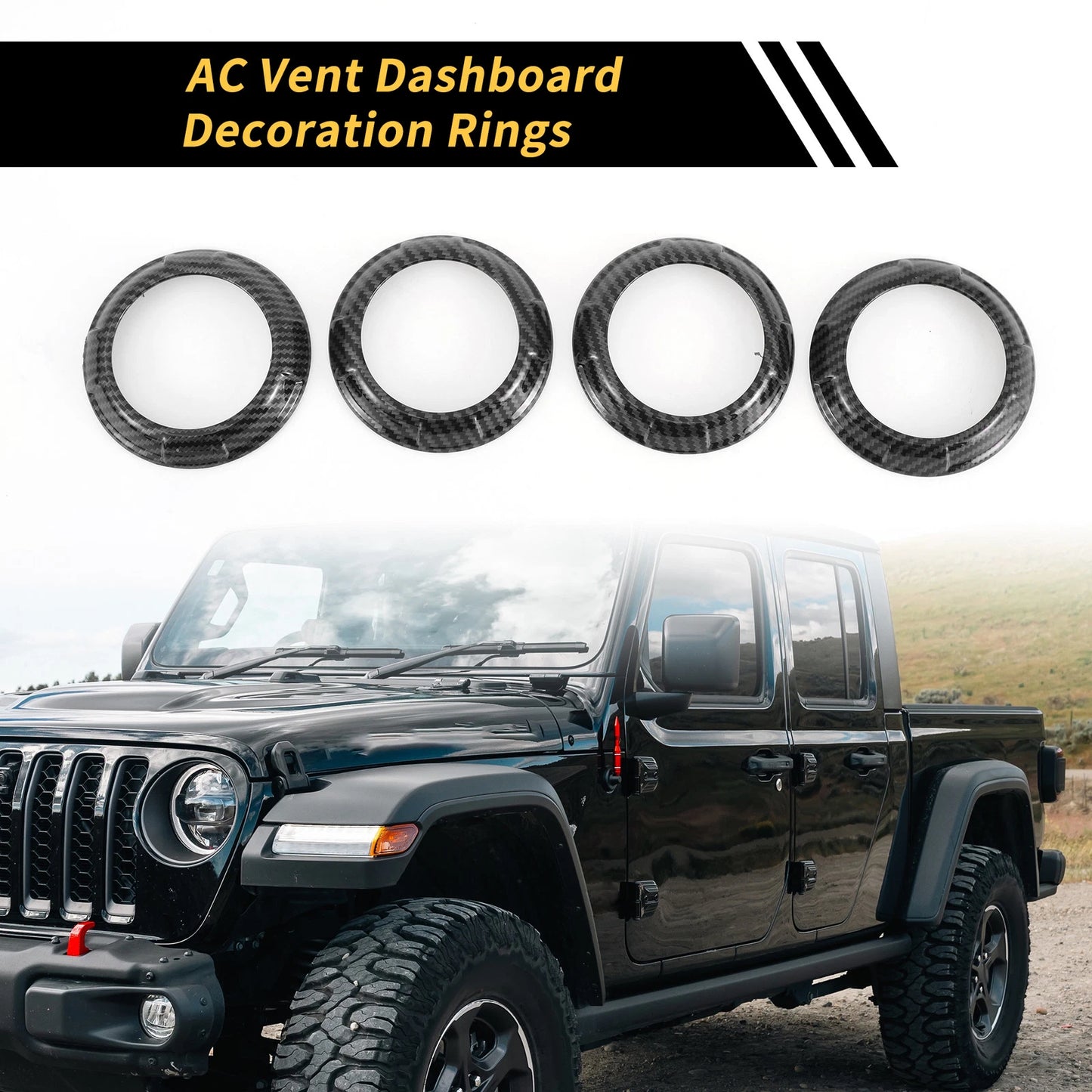 AC Vent Dashboard Decoration Rings for Jeep Wrangler JK JKU (2011-2017) Black