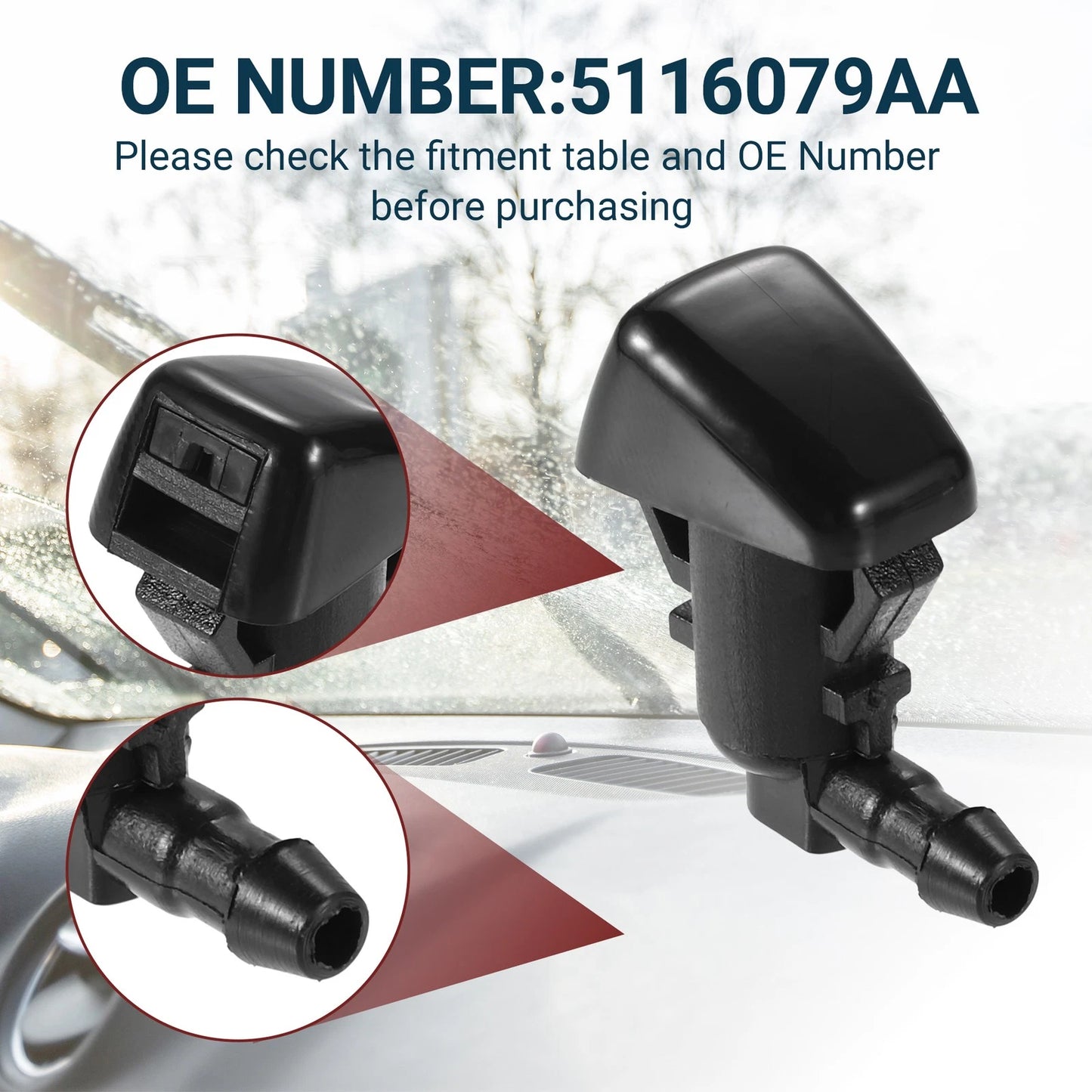 1x Windshield Washer Nozzle for Chrysler 300 with Hose and Connectors