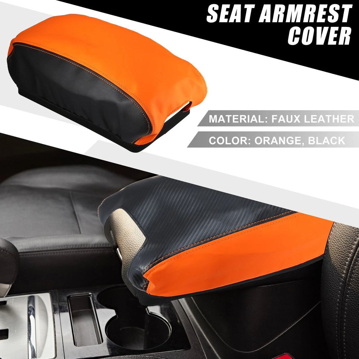 Car Center Console Armrest Cover for Jeep Wrangler JK (2011-2017) Black Orange