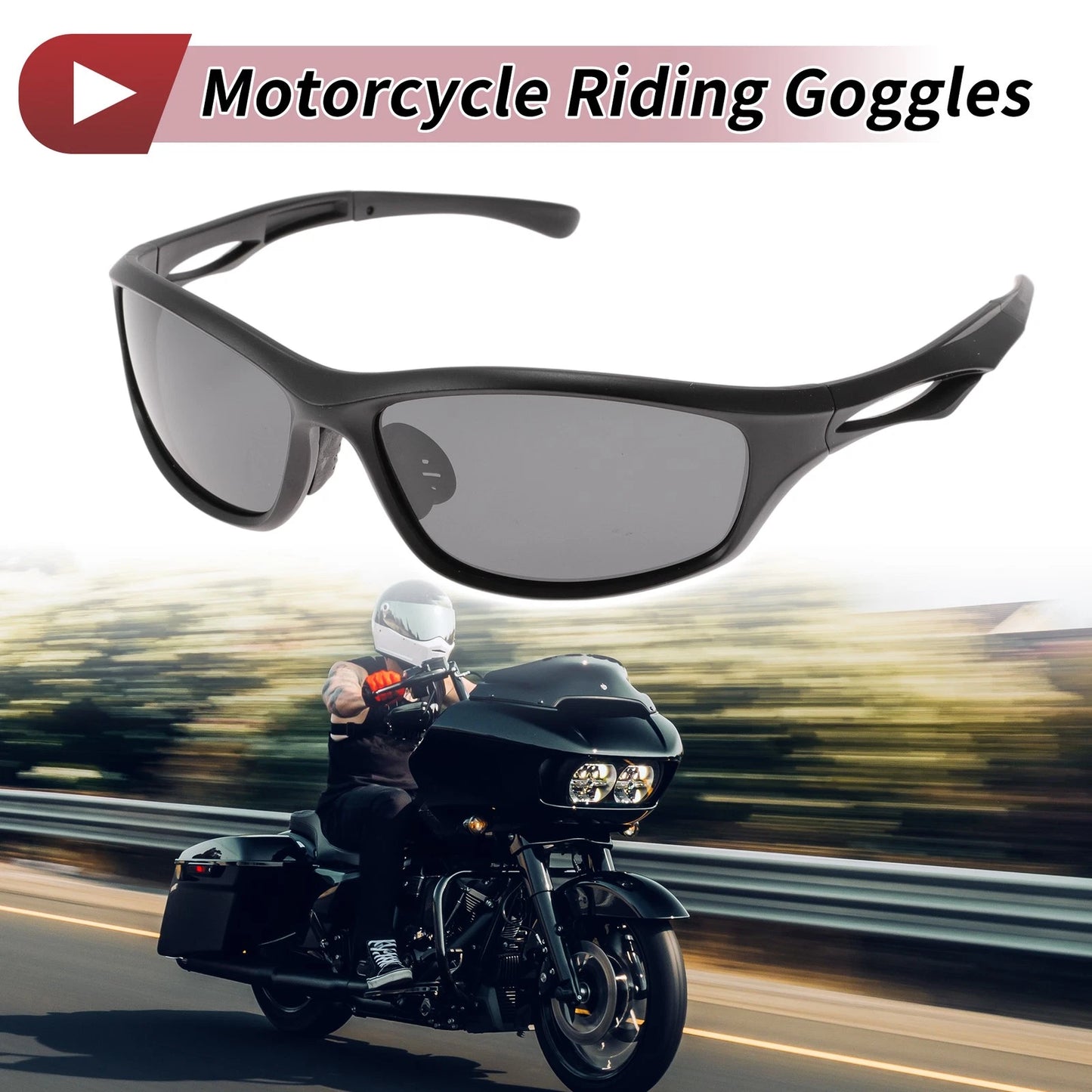 1 Pc Motorcycle Riding Goggles Deep Gray Lens Black Frame for Make Model