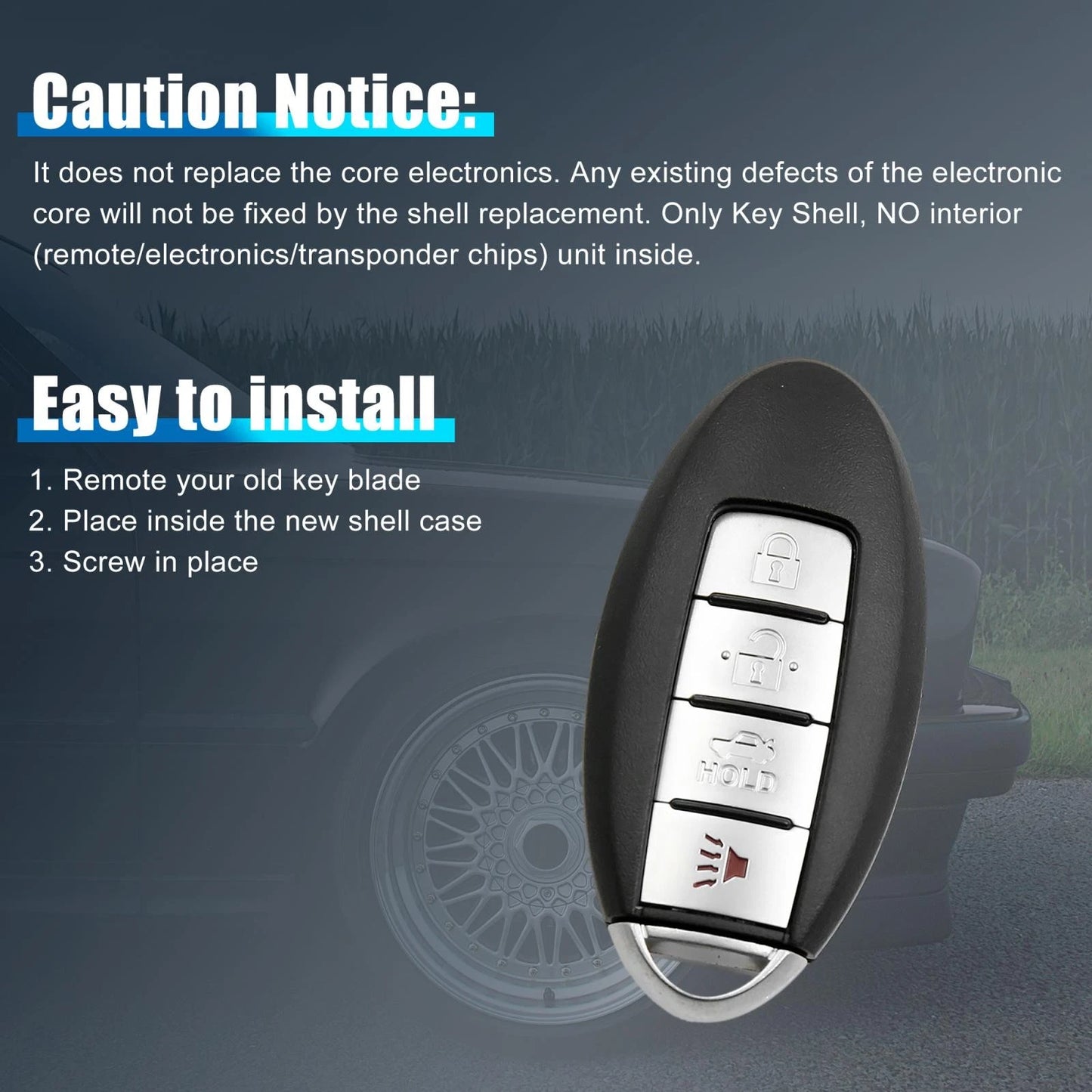 Key Fob Shell Case for Nissan Altima Maxima 4 Button Black (2002-2023)