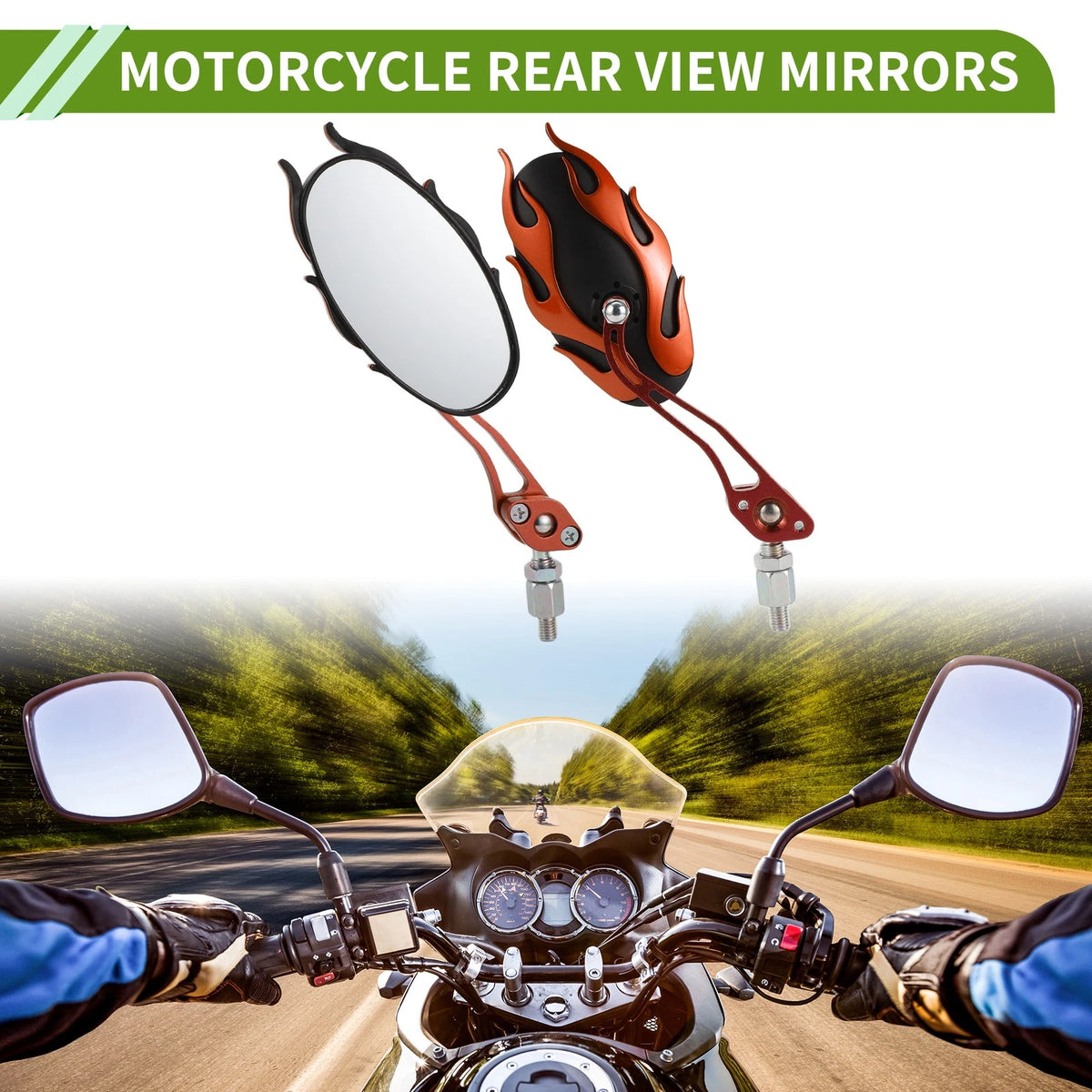 M8/M10 1set Motorcycle Rear View Mirrors Oval Shape Orange Aluminum Alloy for All Models