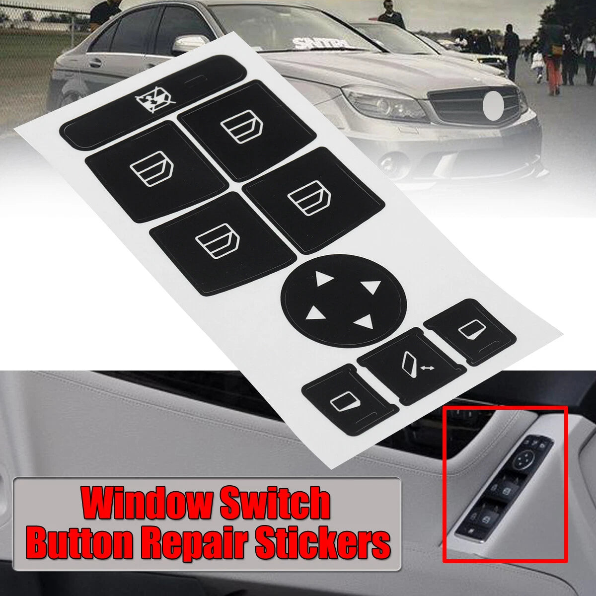 Black Window Switch Button Sticker Decal for Mercedes Benz (2007–2014)
