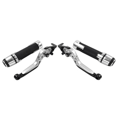 Silver Extendable Brake Clutch Levers & Handlebar Grips for Aprilia Tuono V4