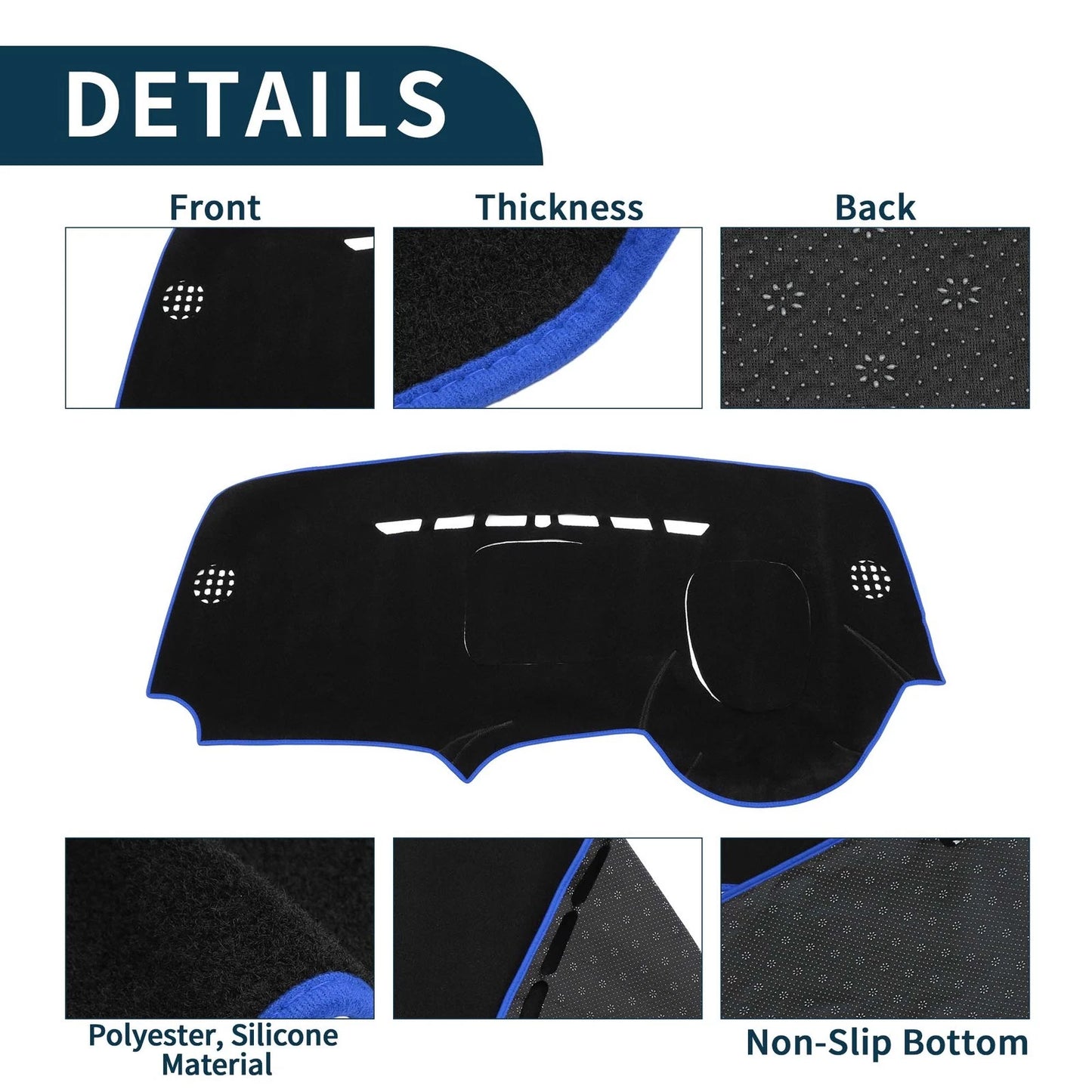 Dashboard Cover Mat for Peugeot 3008 2013-2015 Sun Protector Black Blue