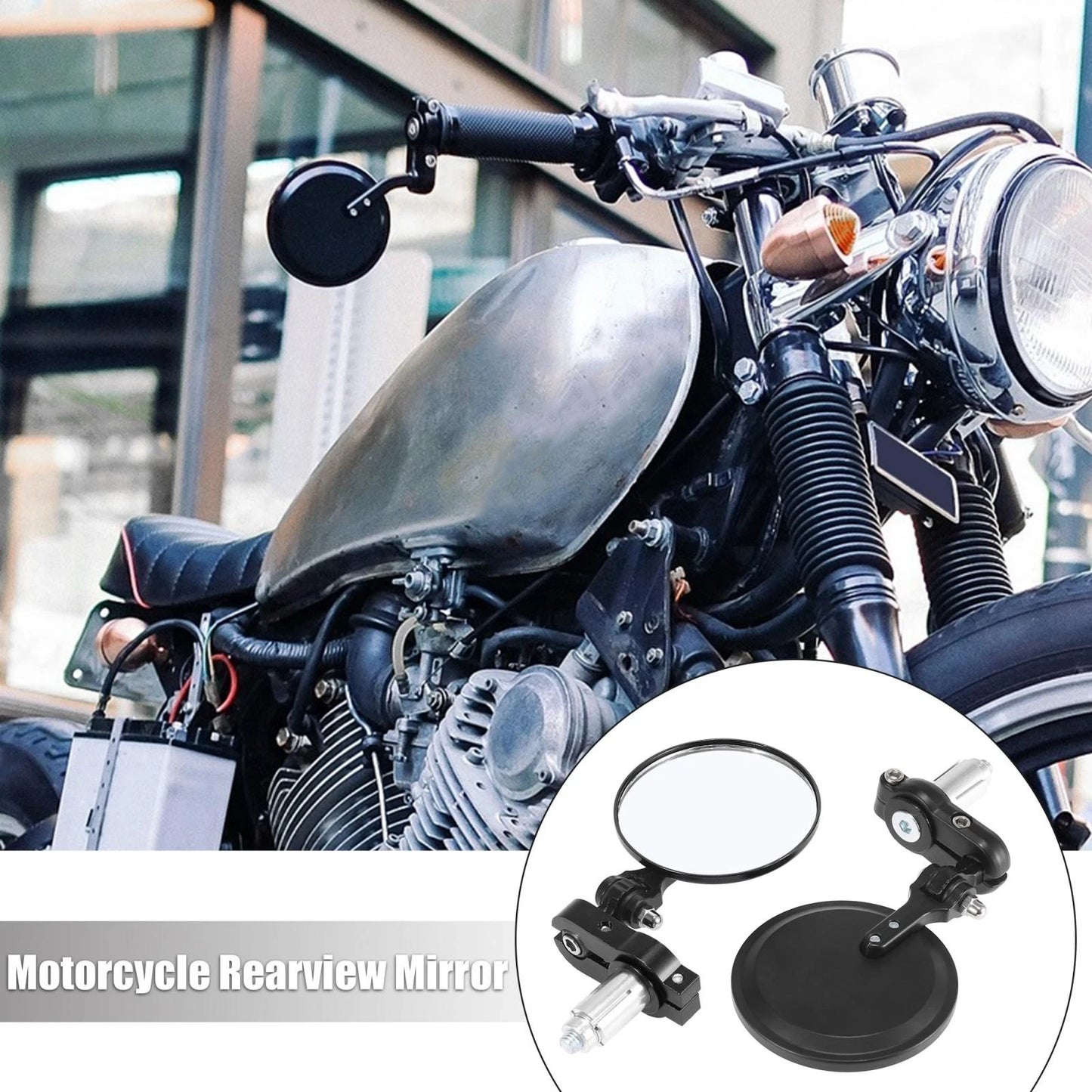 2 x Rearview Mirrors 3" Round Folding Bar End Black for Motorcycle
