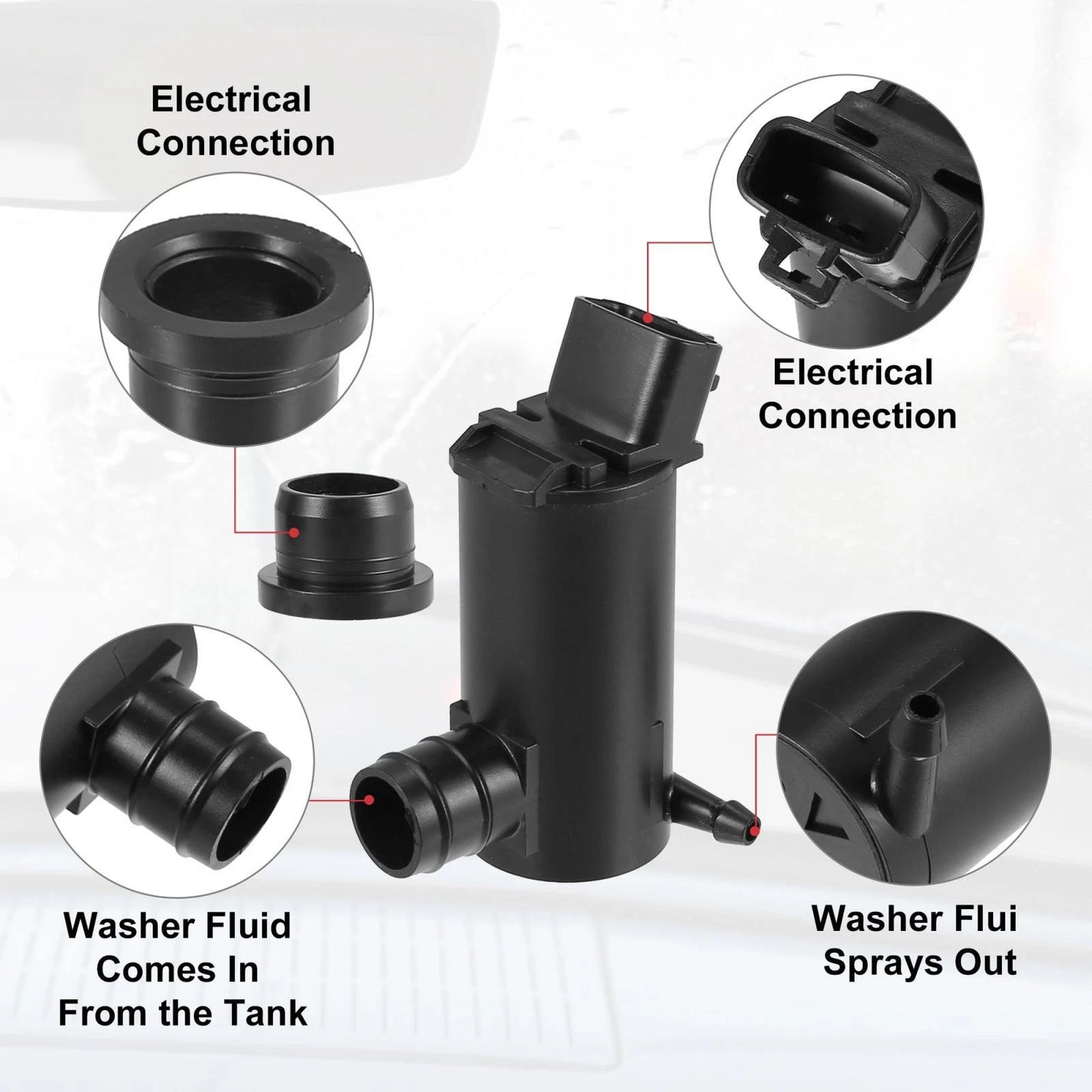 Windshield Washer Motor Pump for Toyota Camry, Solara, Corolla, Matrix (2003-2008)