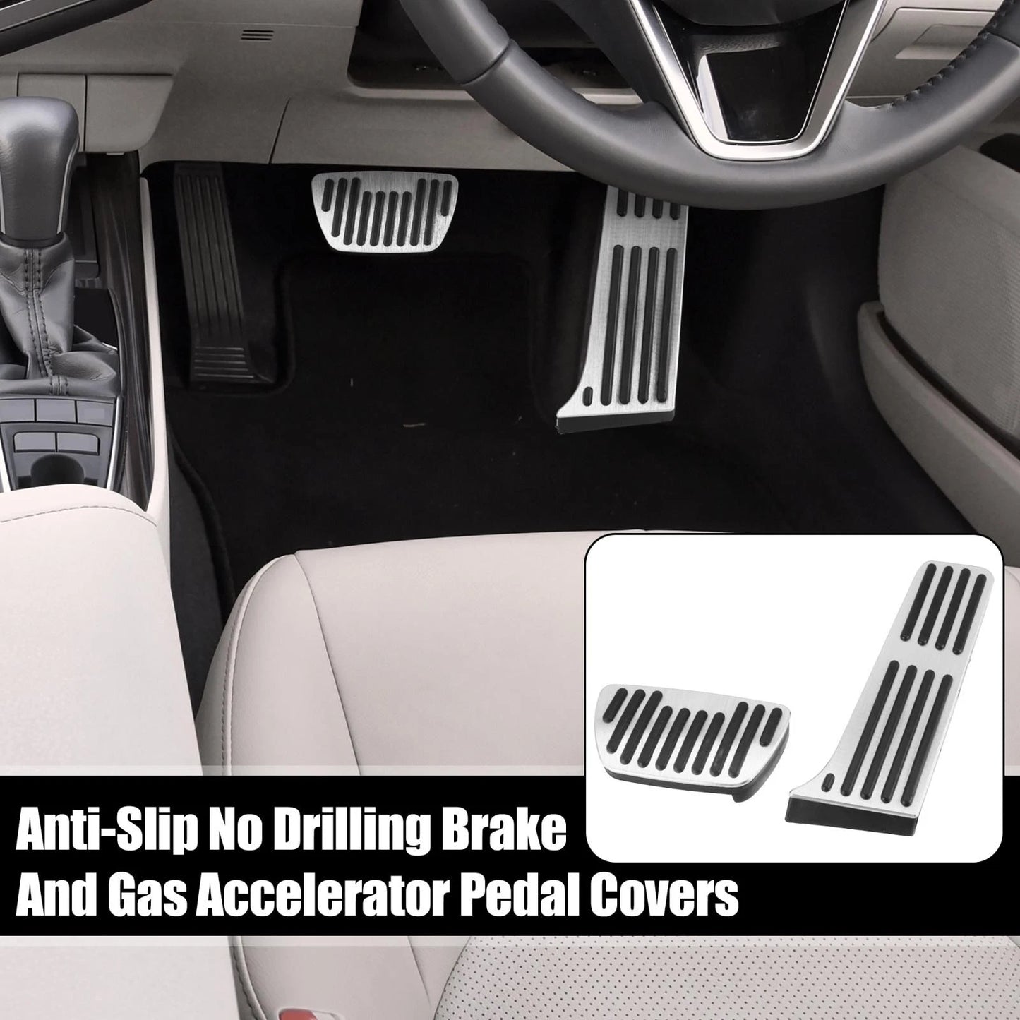 Anti Slip Brake and Gas Accelerator Foot Pedal Pads for Toyota Silver Tone