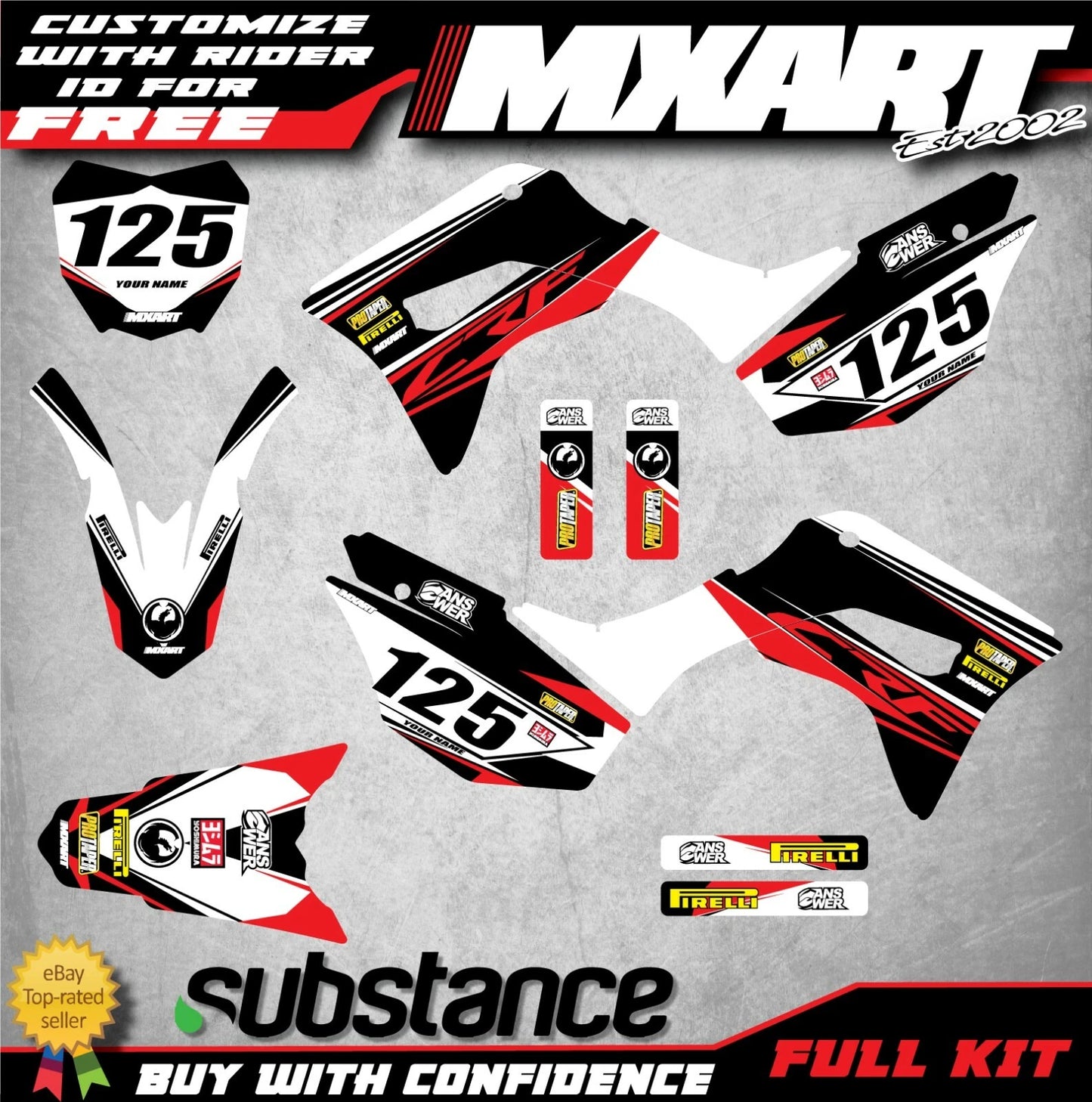 CRF 125 Graphics Kit for Honda (2019-2022) - EURO RED STYLE Decals