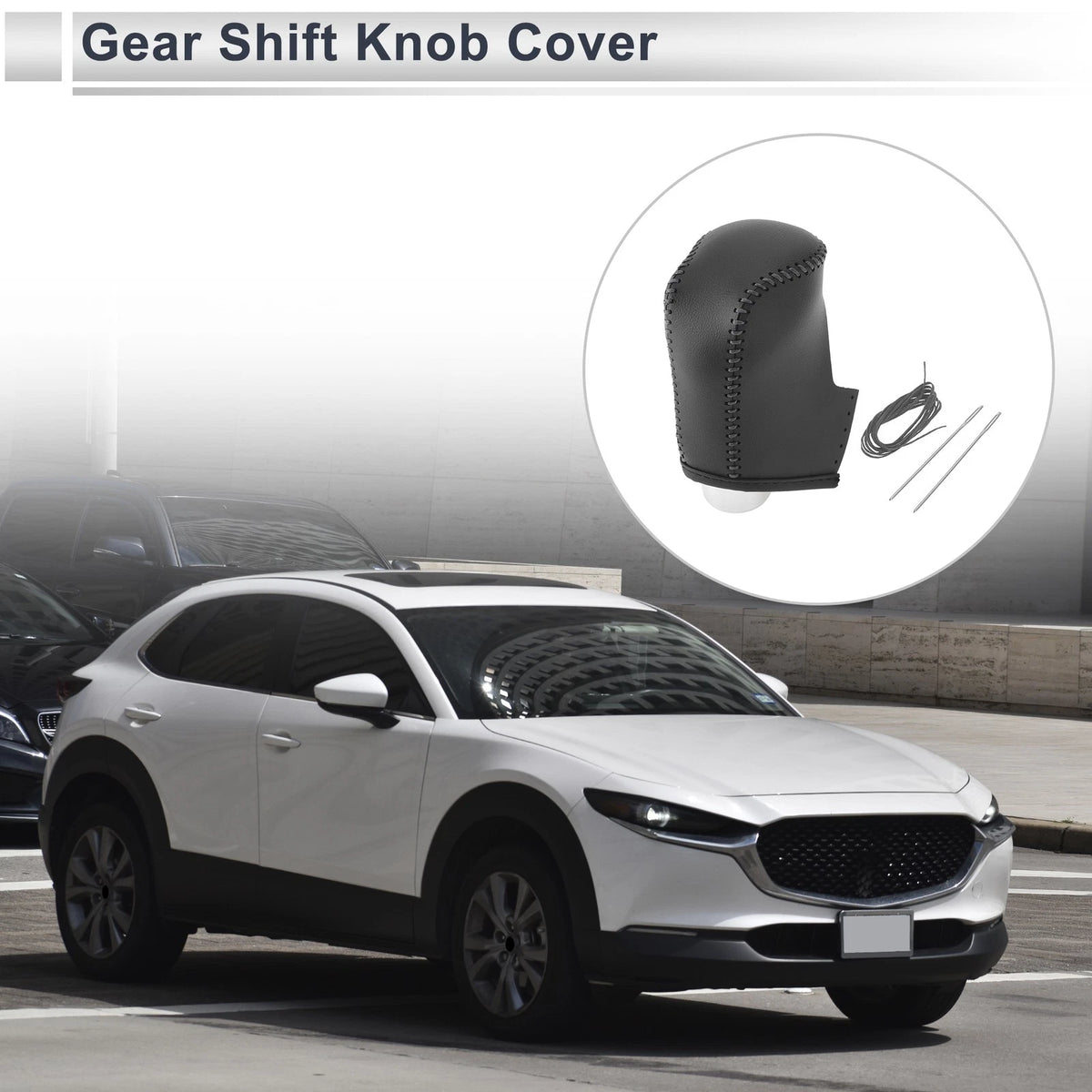 Mazda CX-30 Gear Shift Knob Cover 2020-2021 Black Grey Faux Leather
