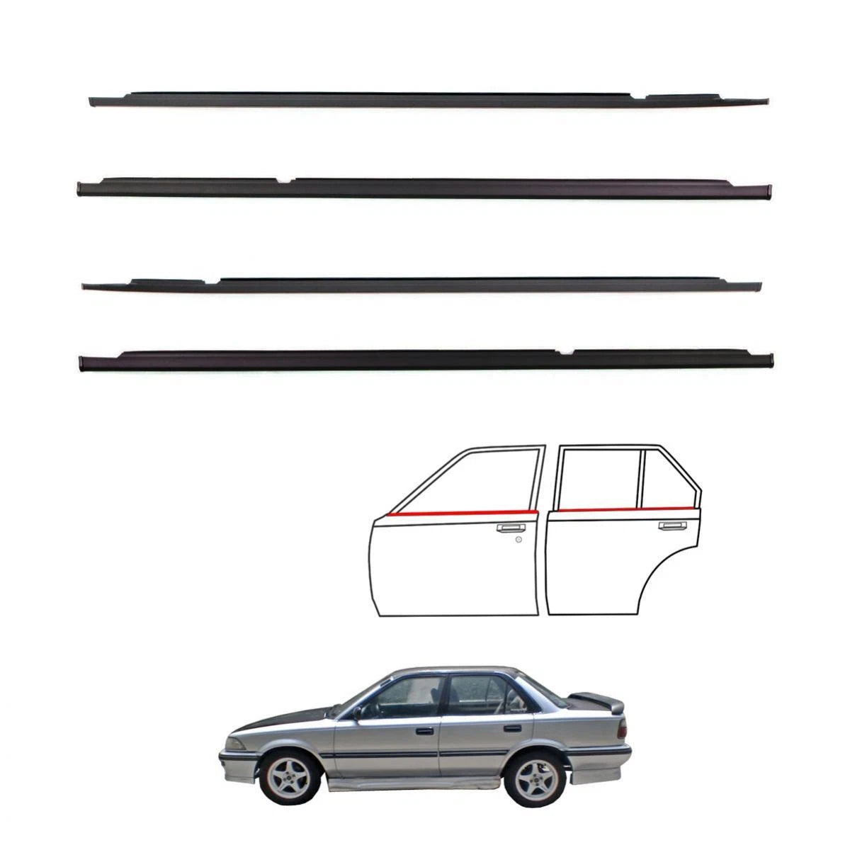 Outer Weatherstrip Door Belt Set 4 Fits Toyota Corolla AE90 AE92 SED 1987-91 D05