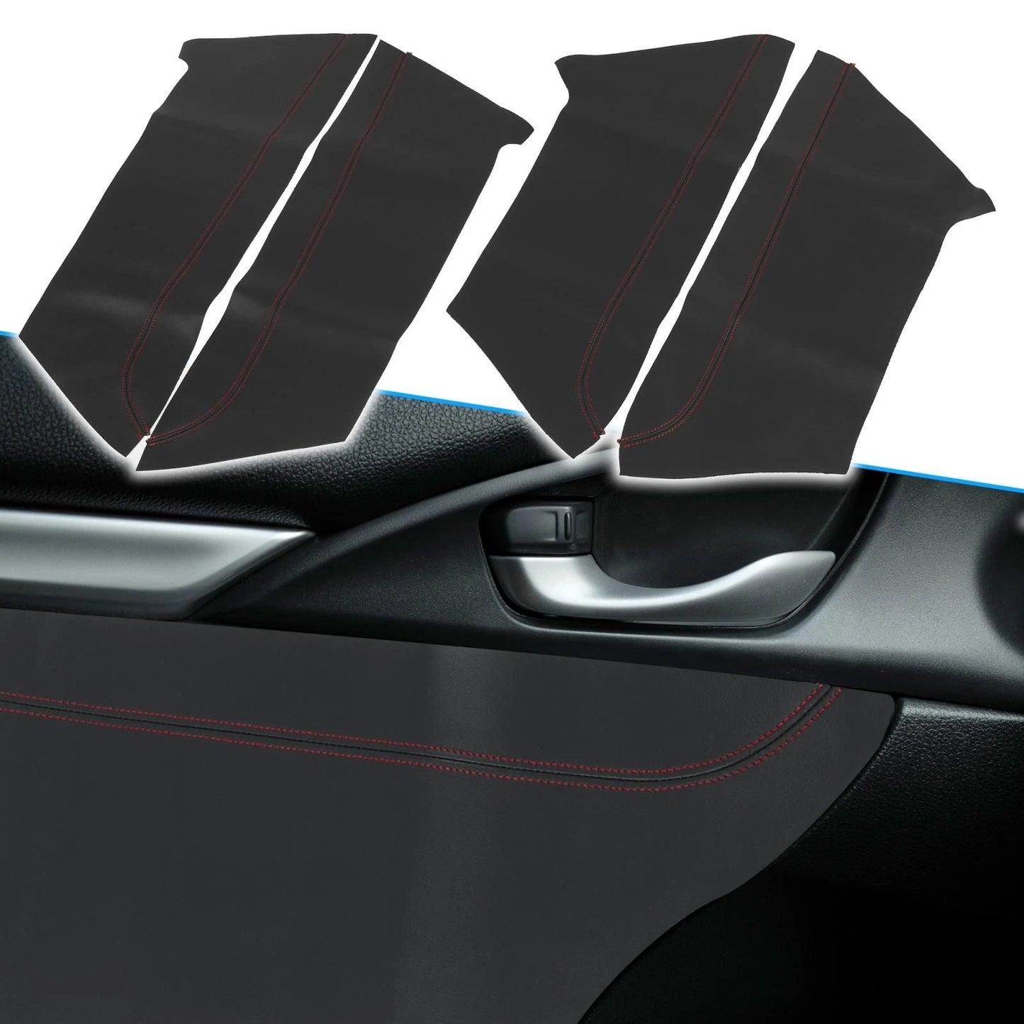 8 Pcs Door Panel Armrest Covers for Honda Civic (2016-2020) Black Red Line