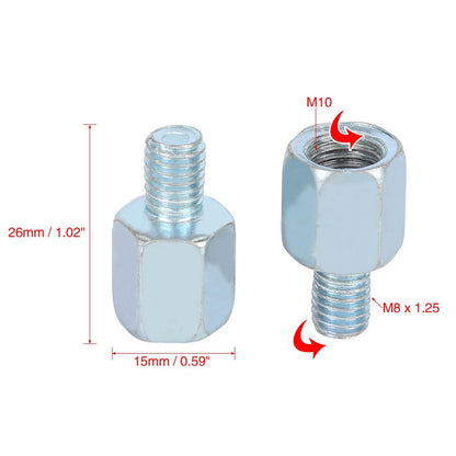 Rearview Mirrors Adapter 2pcs 10mm LH to 8mm LH Silver Tone for Motorcycle