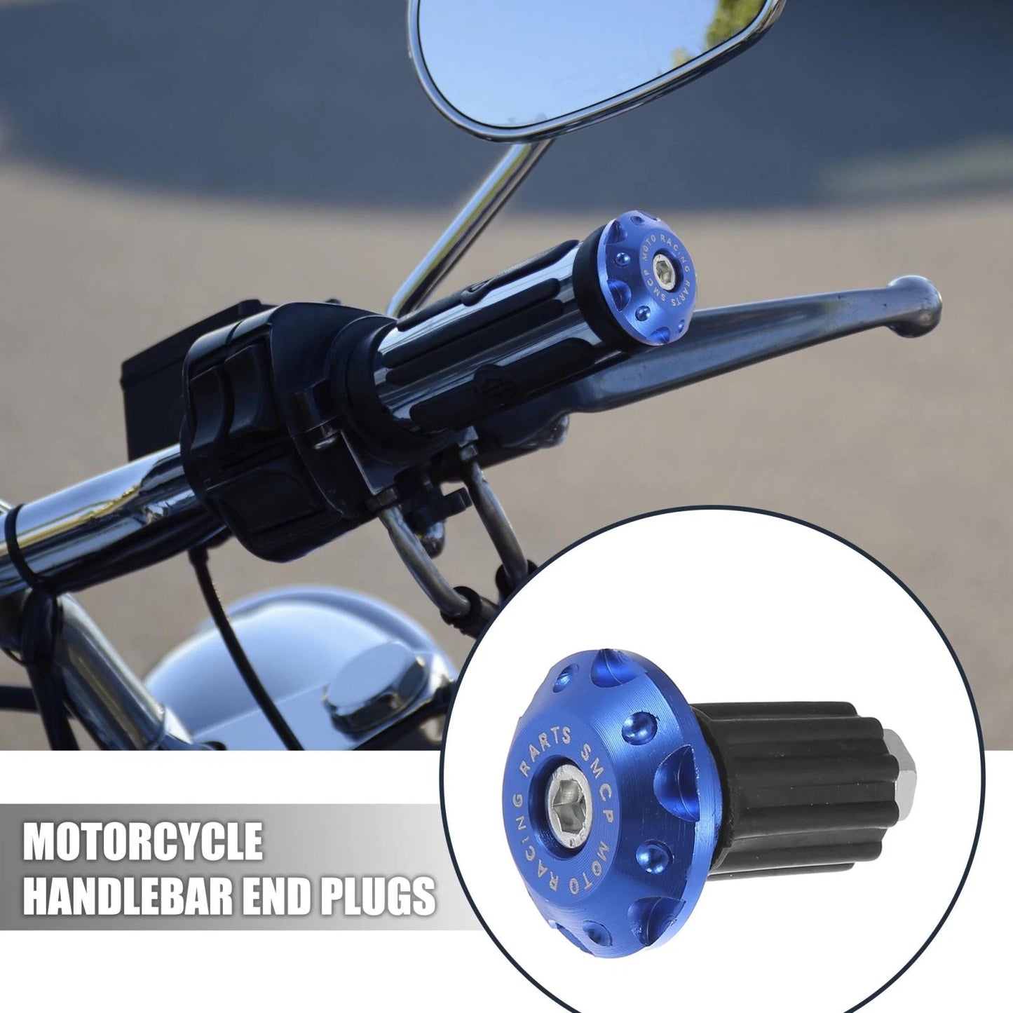 Pair 7/8\" 22mm Hand Grips End Caps Aluminum Blue for Motorcycle
