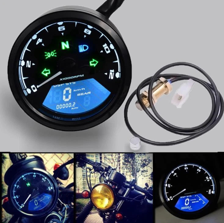 12000rpm Gauge Round Motorcycle LCD Digital Speedometer Tachometer Odometer