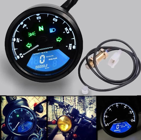 12000rpm Gauge Round Motorcycle LCD Digital Speedometer Tachometer Odometer